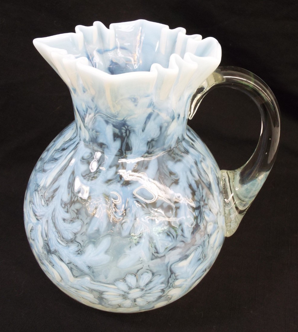 Vintage Daisy & Fern White Opalescent Glass Pitcher Fenton EAPG Ruffled Rim Vintage Daisy & Fern White Opalescent Glass Pitcher Fenton EAPG Ruffled Rim