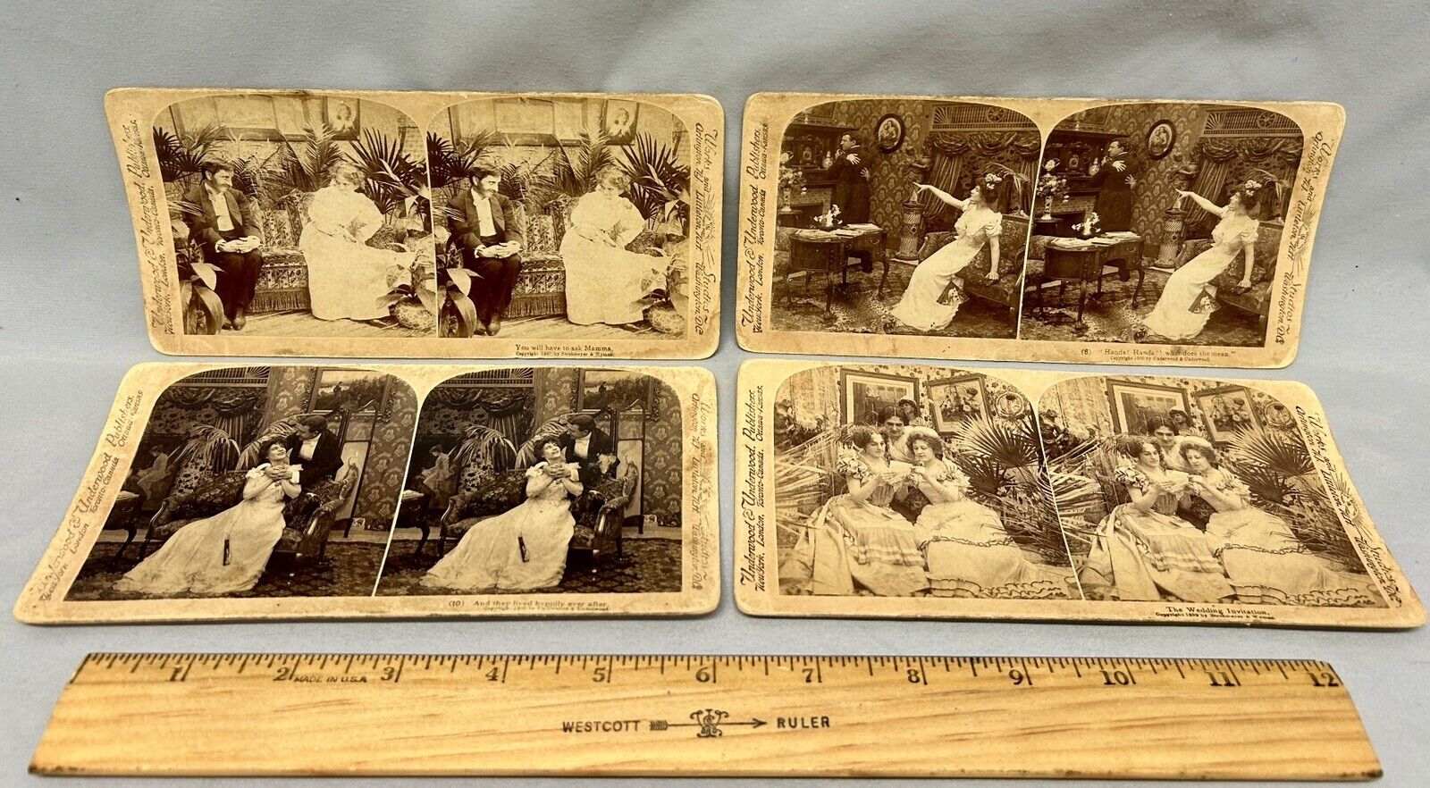 Antique 1897-1900 Underwood & Underwood Stereoscope Viewer Cards (4)