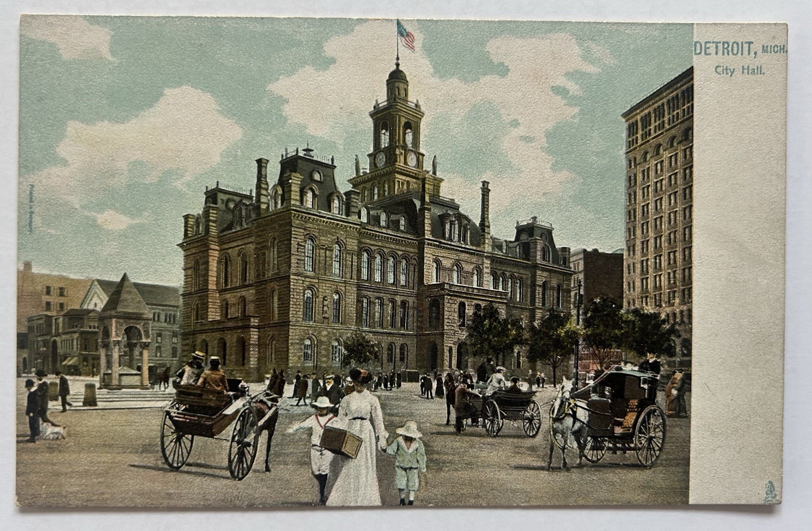 Detroit MI City Hall Horse Carriages Raphael Tuck Undivided Back 2139 B4 Detroit MI City Hall Horse Carriages Raphael Tuck Undivided Back 2139 B4