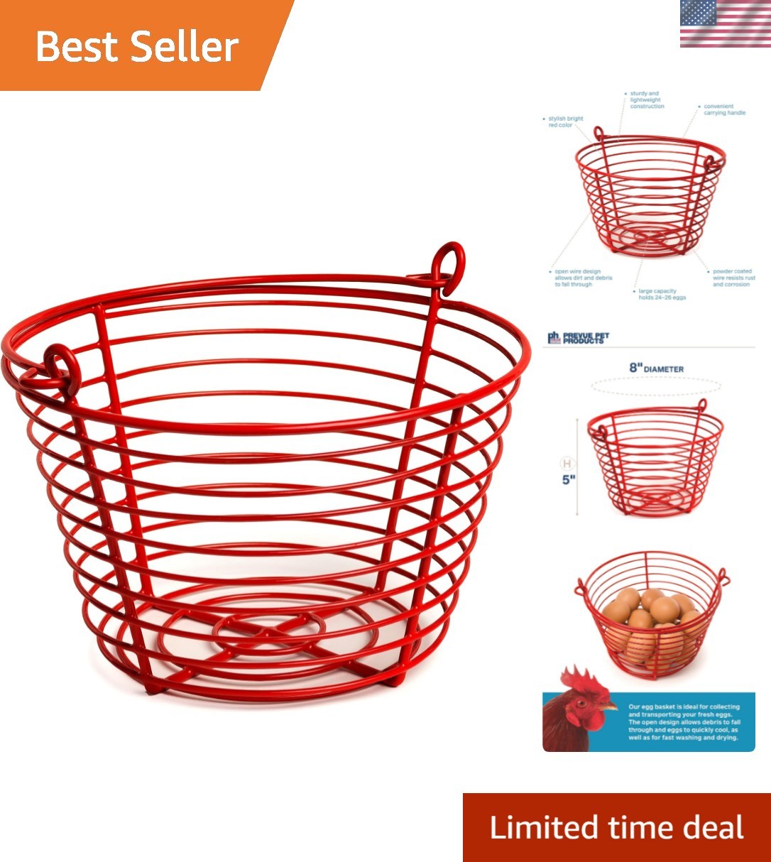Egg Basket Wire Holder for Chicken or Duck Eggs - Red Egg Basket Wire Holder for Chicken or Duck Eggs - Red