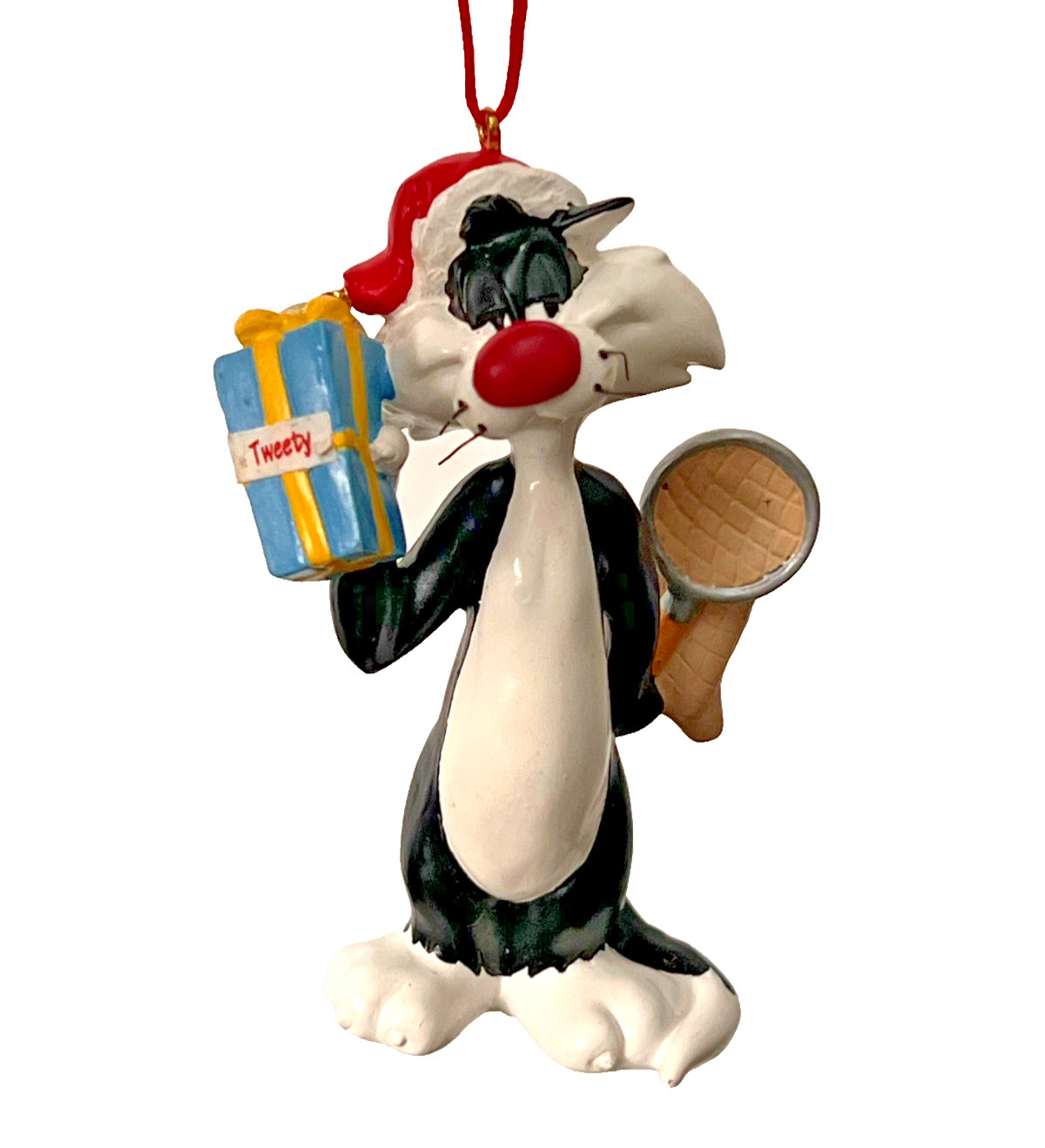 Vtg '96 Looney Tunes Sylvester the Cat Tweety Christmas Tree Ornament Santa Bell