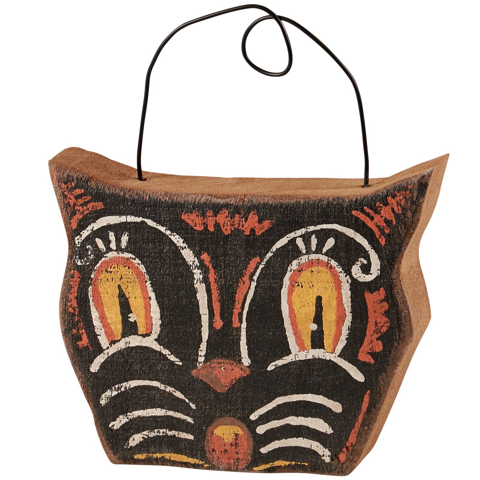 Primitives by Kathy Halloween Black Cat Face Chunky Sitter Rustic Ornament Fall