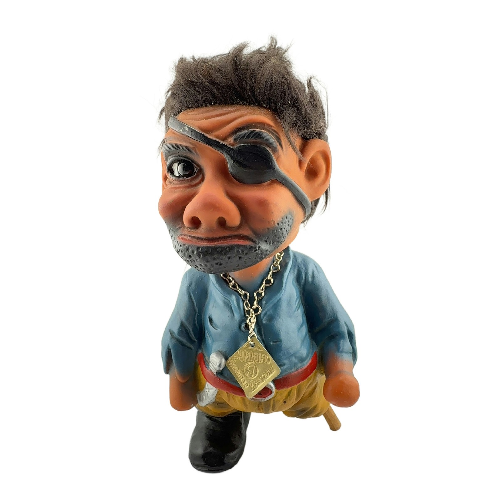 Vintage 1960s Pirate Troll Nodder Bobblehead Peg Leg Western Tag