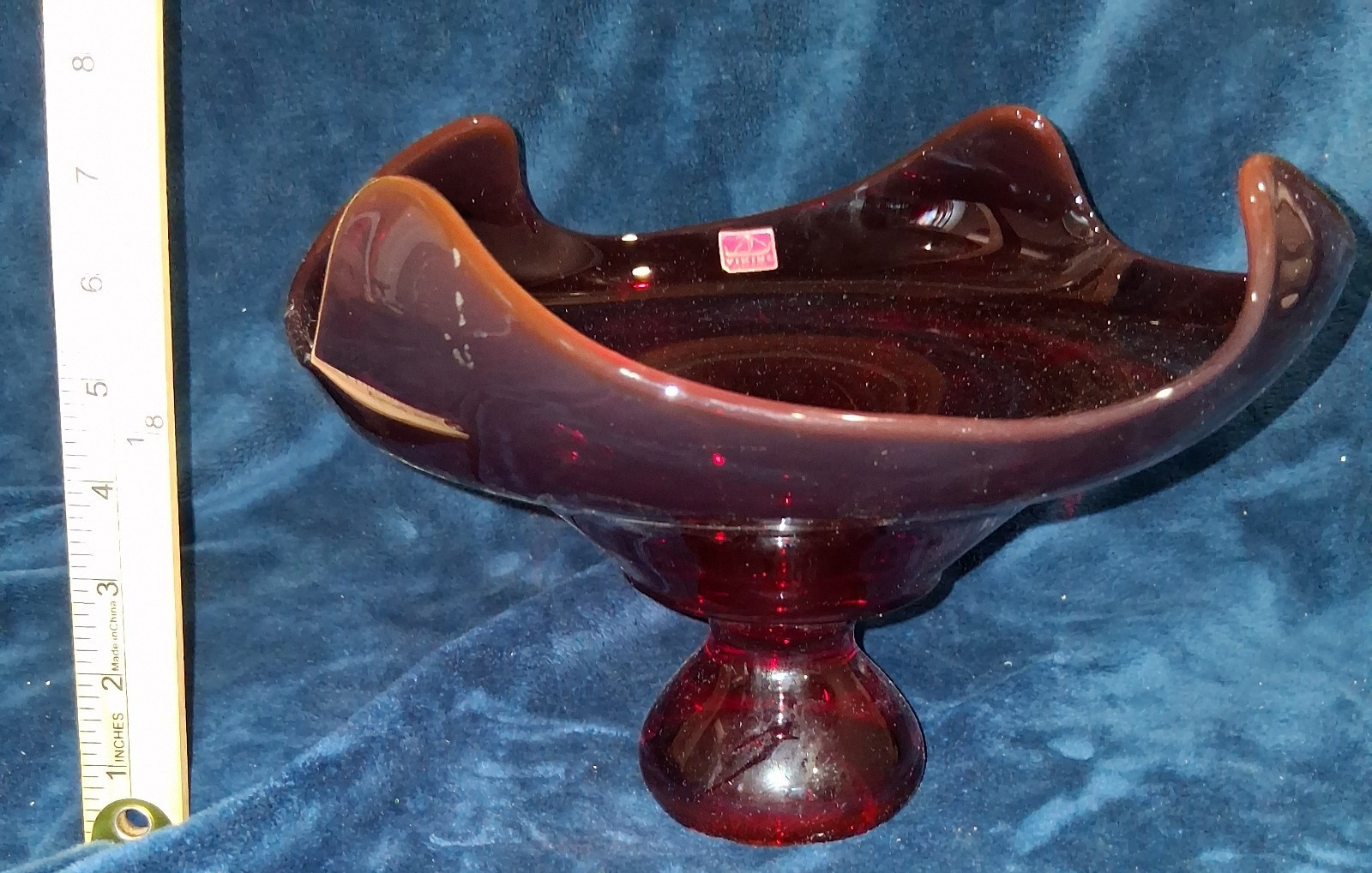 Vtg Viking Art Glass Ruby Red Hand Made Footed Centerpiece Bowl Vtg Viking Art Glass Ruby Red Hand Made Footed Centerpiece Bowl