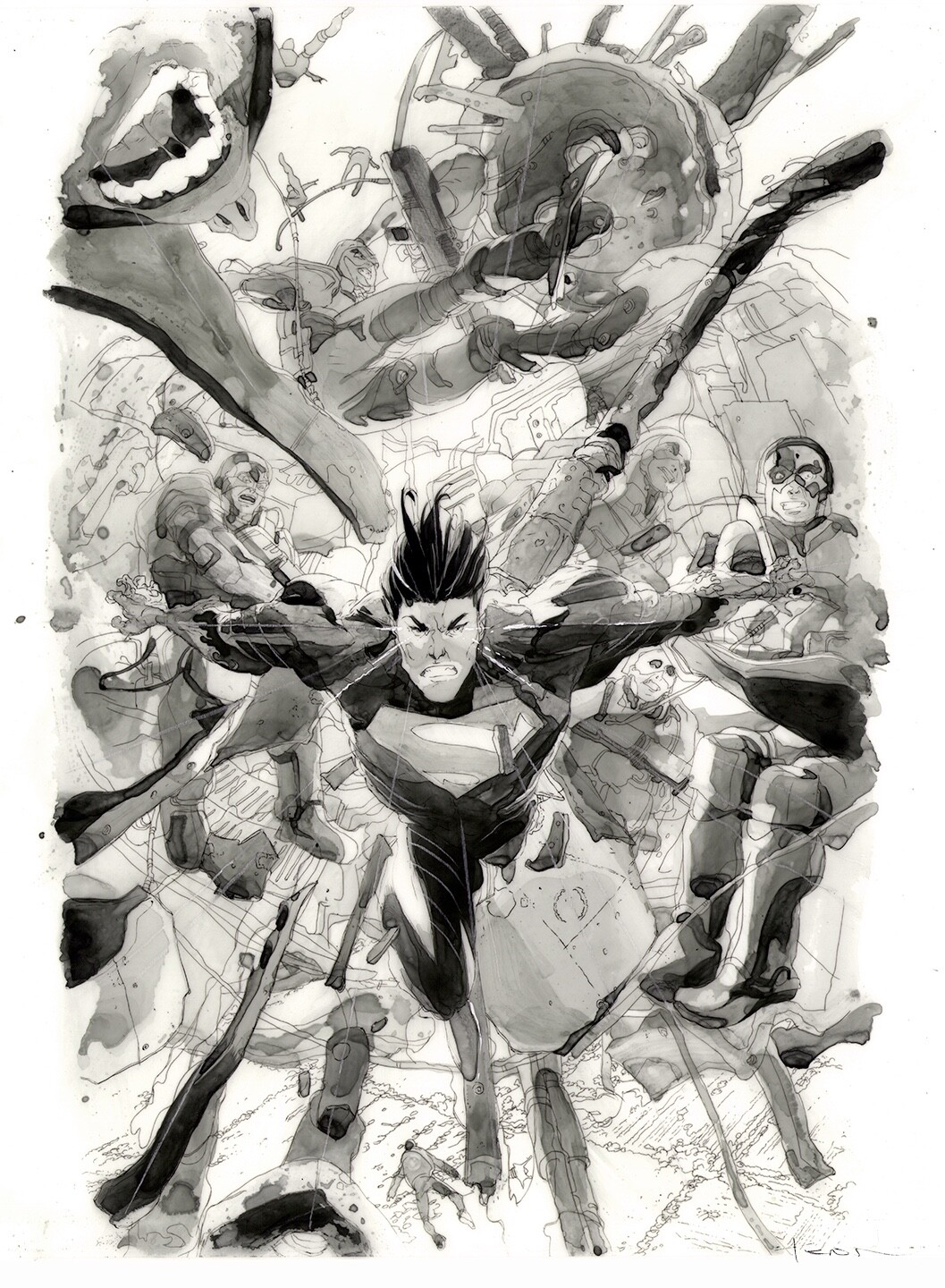 KERON GRANT DC COMICS ABSOLUTE SUPERMAN ORIGINAL ART COVER INK