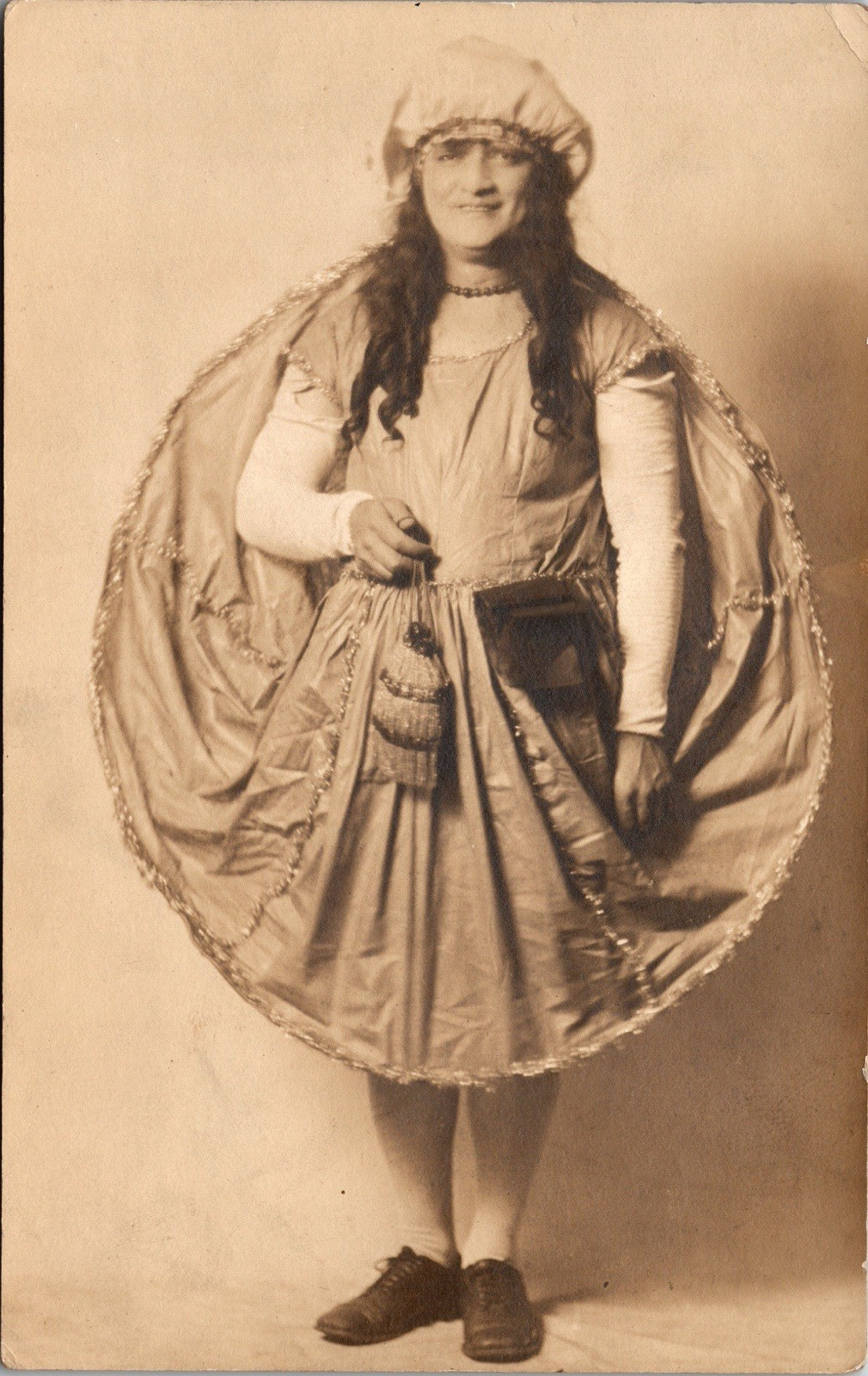 Postcard Real Photo RPPC Woman with Long Hair wearing Odd Dress and Hat