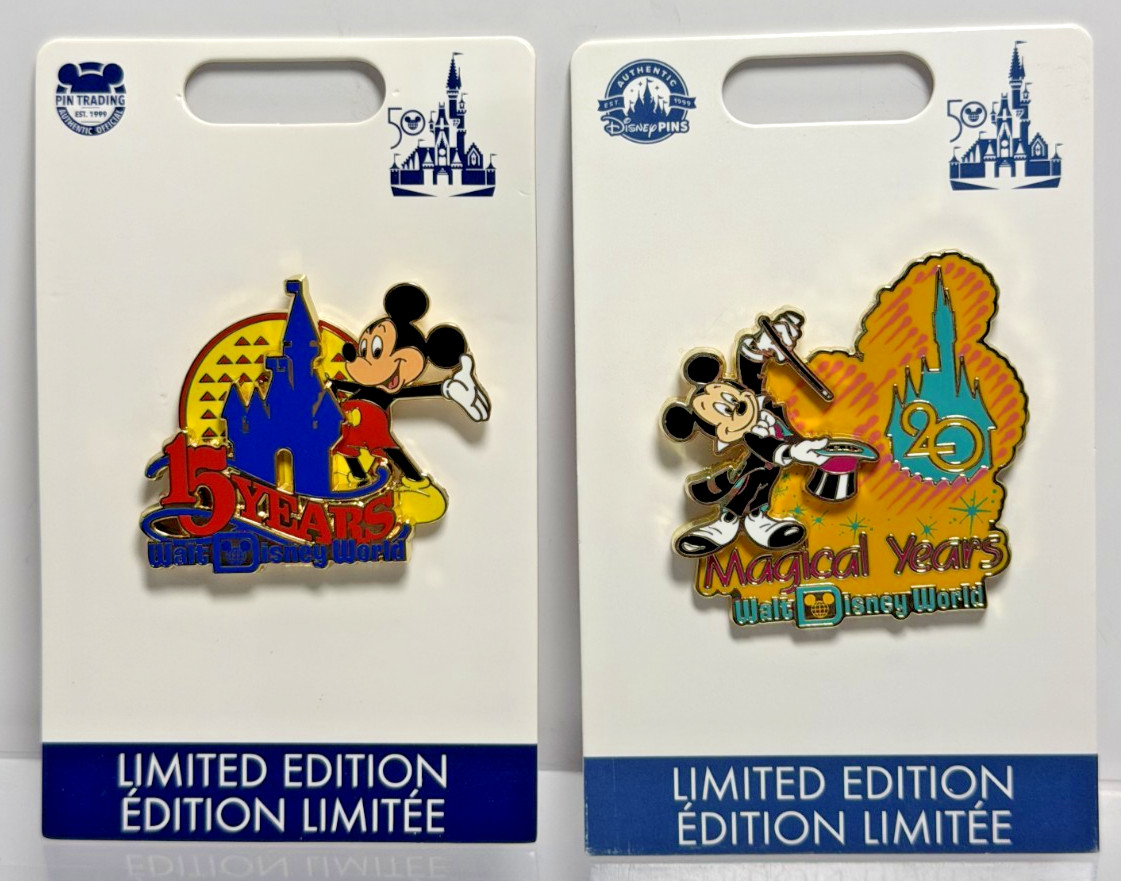Disney Pin Lot 2 Walt Disney World 50th Anniversary LE 3000 15 Years 20 Magical