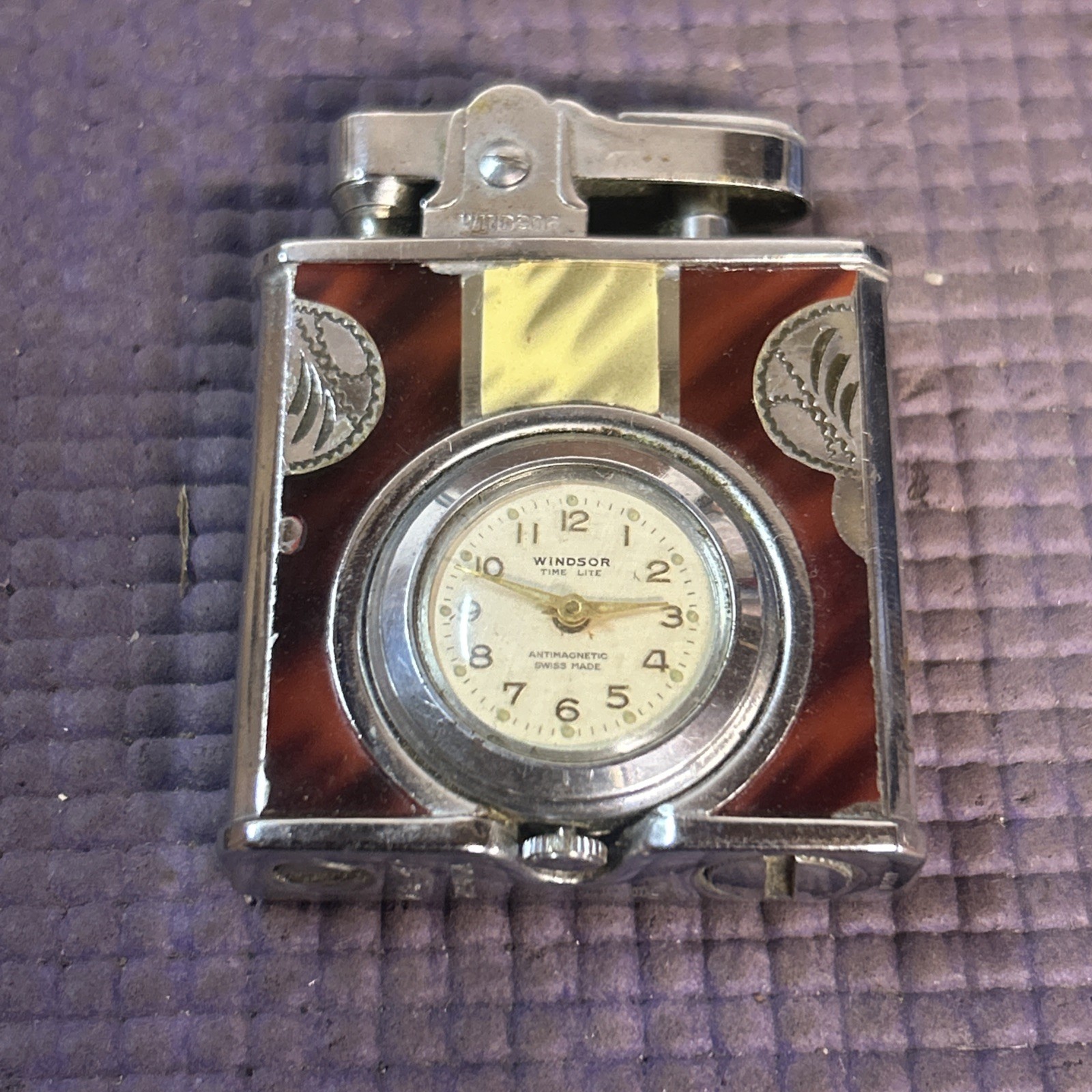 Rare Art Deco Windsor Time Lite Cigarette lighter with Watch Deluxe Japan Made