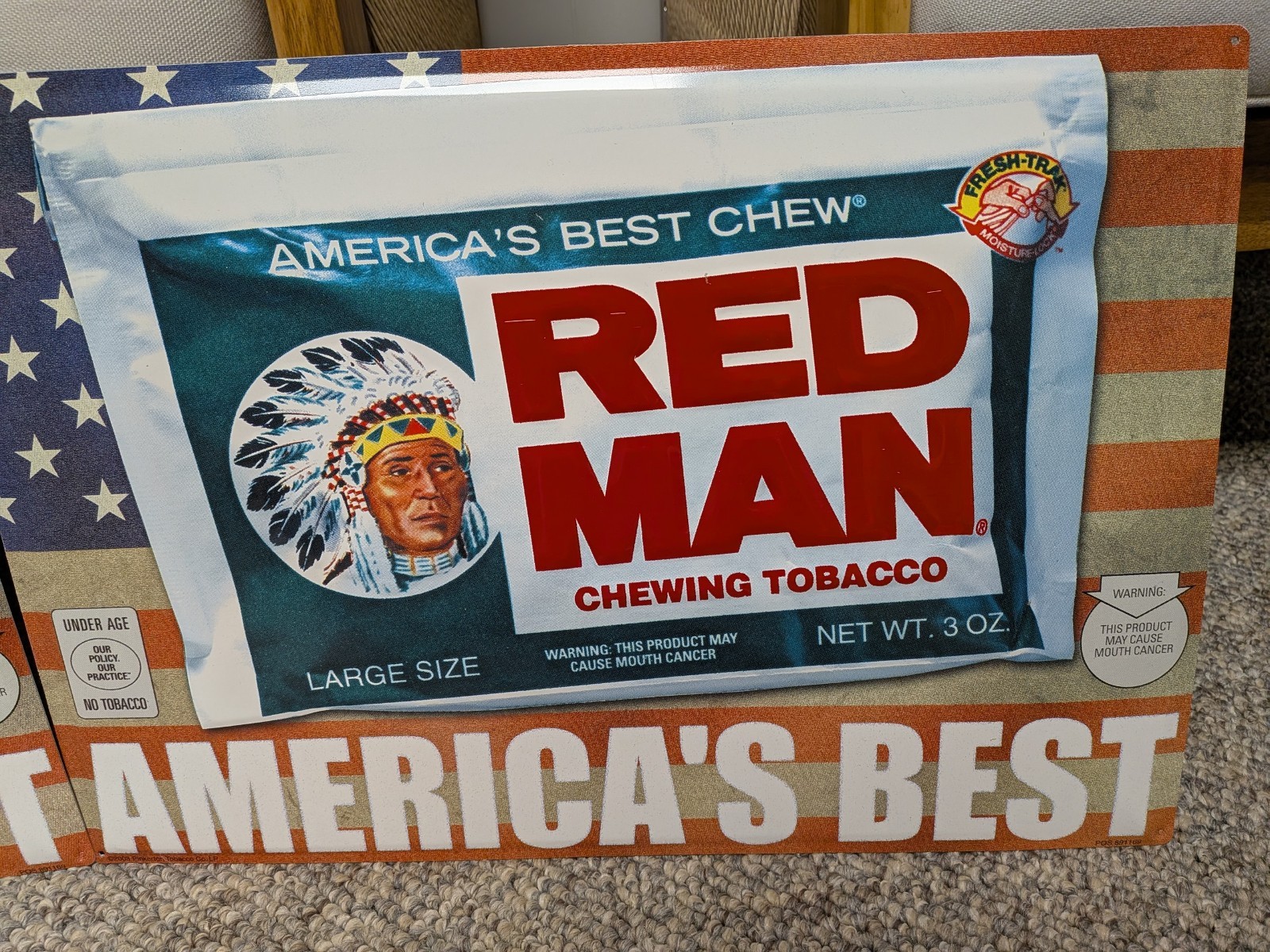 RED MAN TOBACCO METAL SIGN PINKERTON TOBACCO CO. NOS- 2002