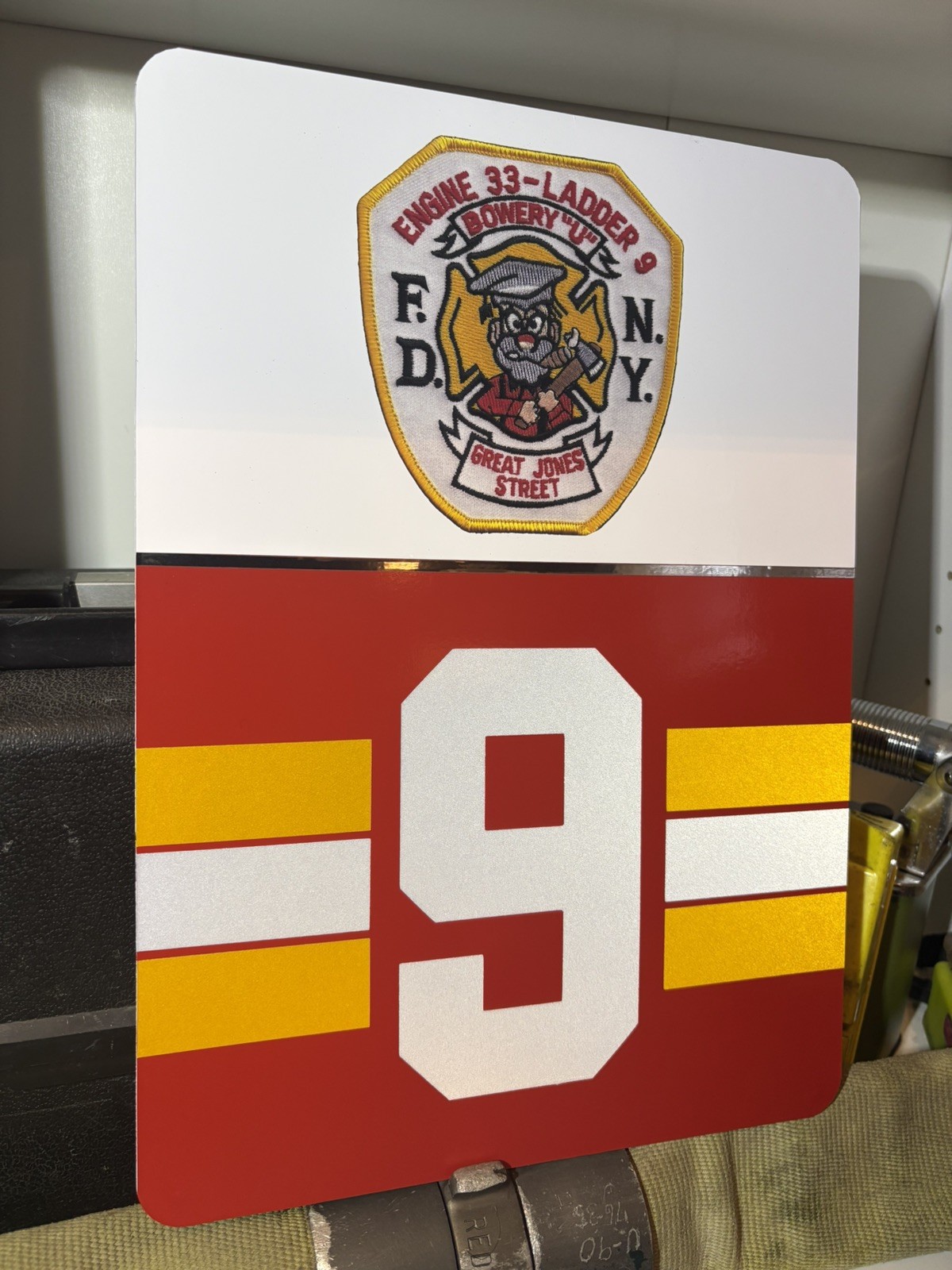 FDNY LADDER 9 REFLECTIVE Vinyl Sign W/ logo.  