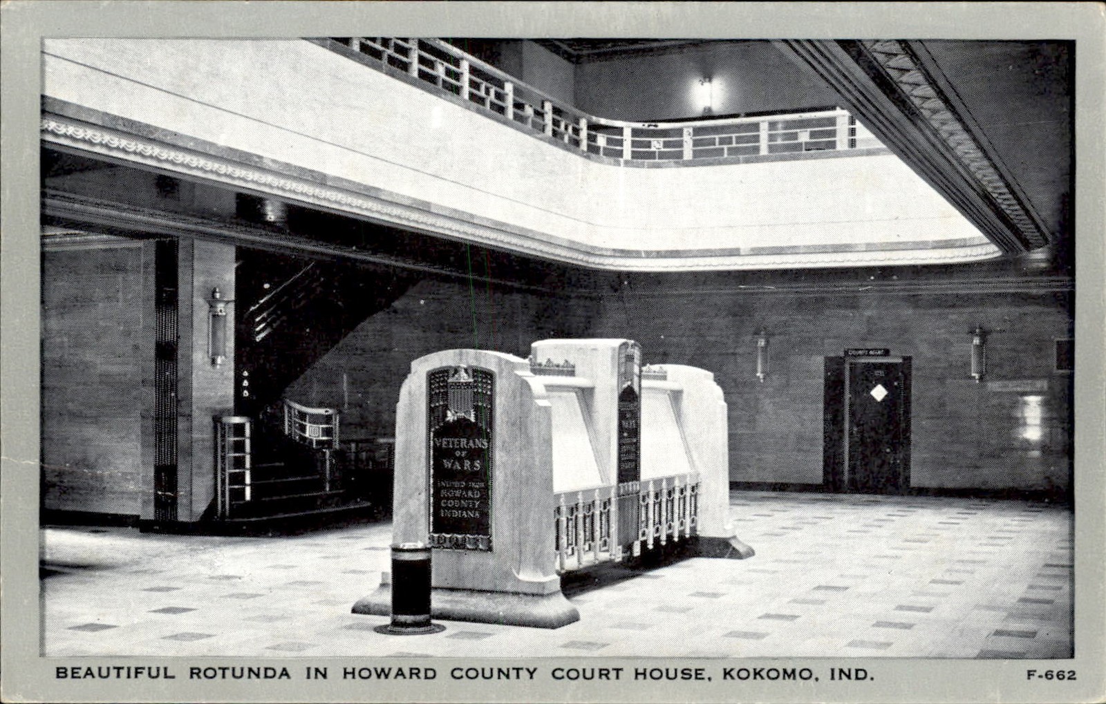 Kokomo IN Court House Rotunda c1940s-50s Vintage Postcard