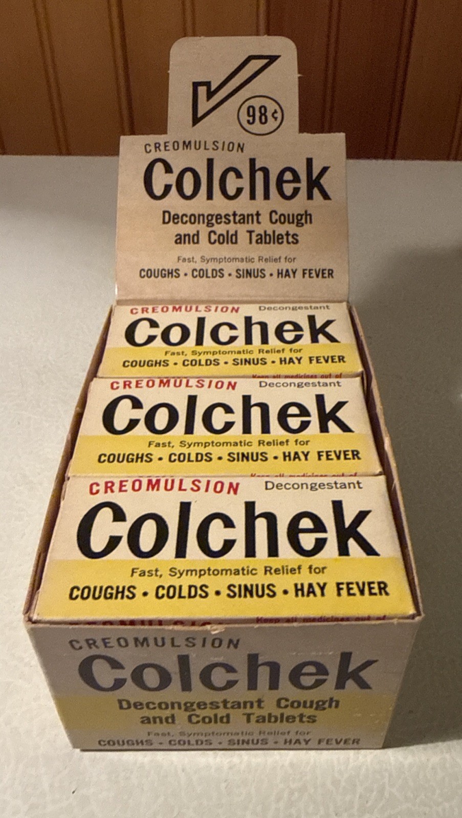Vintage NOS Pharmacy Display Colchek Cold Full Unopened Medicine Case