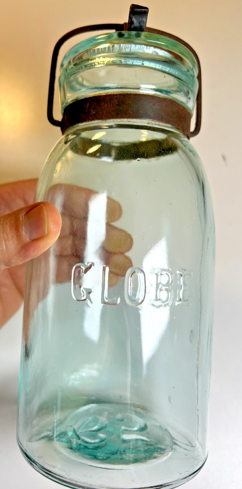 Antique GLOBE Jar Hemingray Victorian Glass Lid Cam Lever Kentucky Indiana 