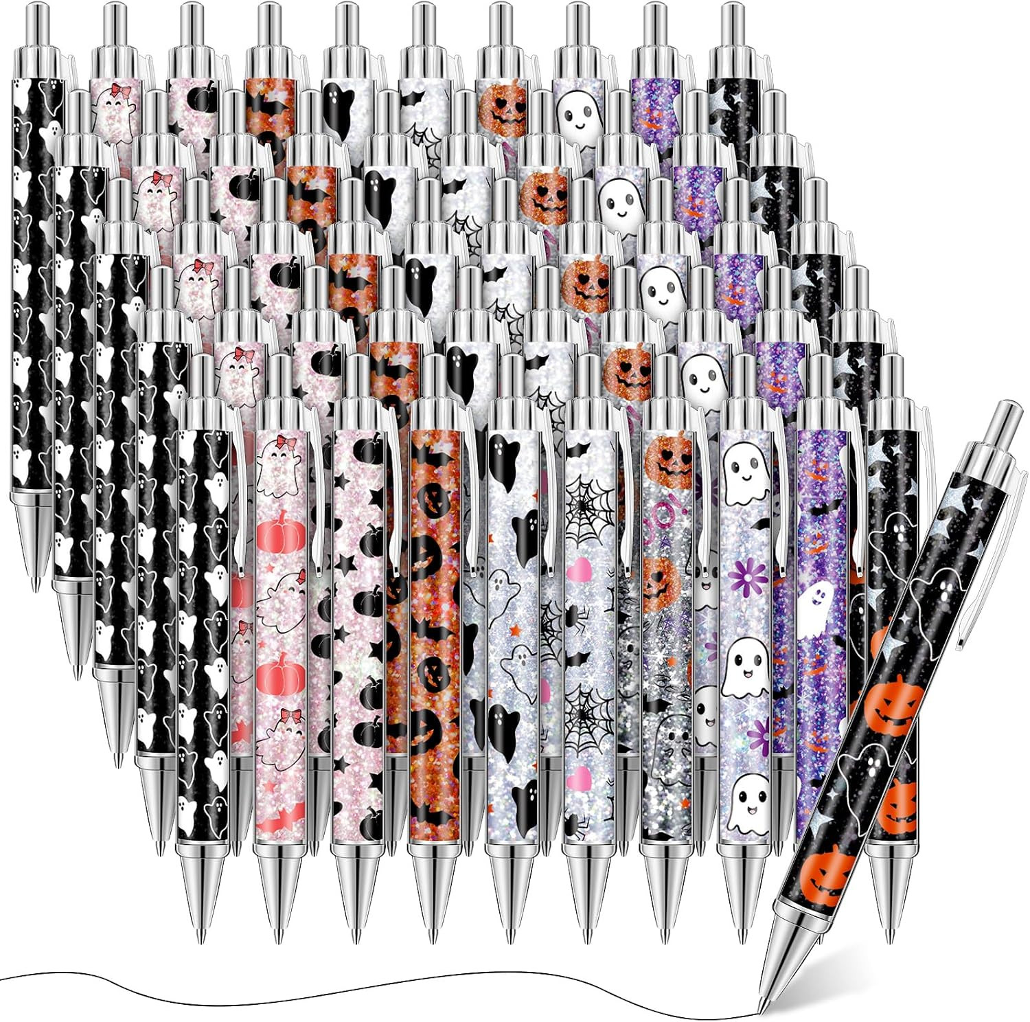 50 Pcs Halloween Pens Pink Ghost Ballpoint Bulk Holiday Gifts