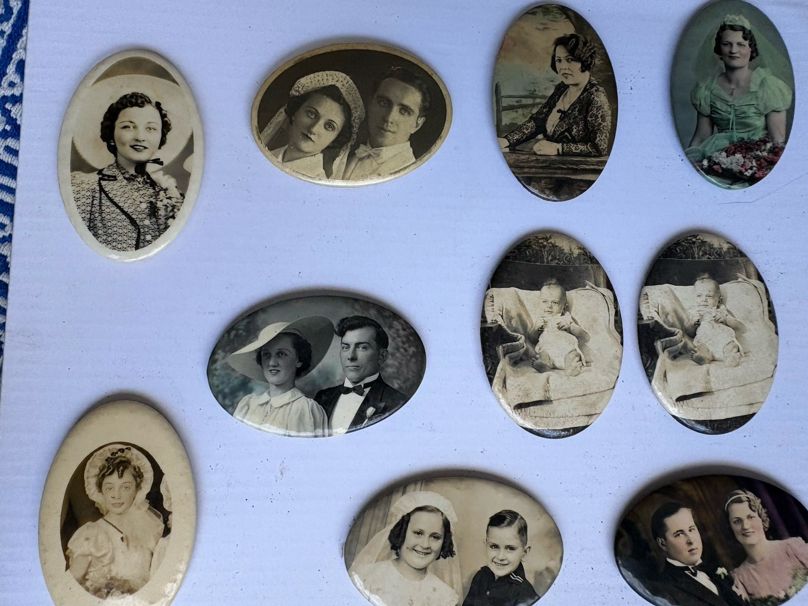 Lot of 10 VTG Celluloid Pocket Mirror Photo Brides Babies Couples 1930s Art Deco
