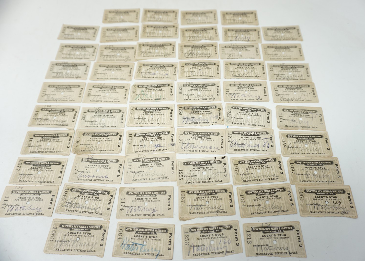 56 Antique New York New Haven & Hartford Railroad Agent Stubs Train Ticket 1896