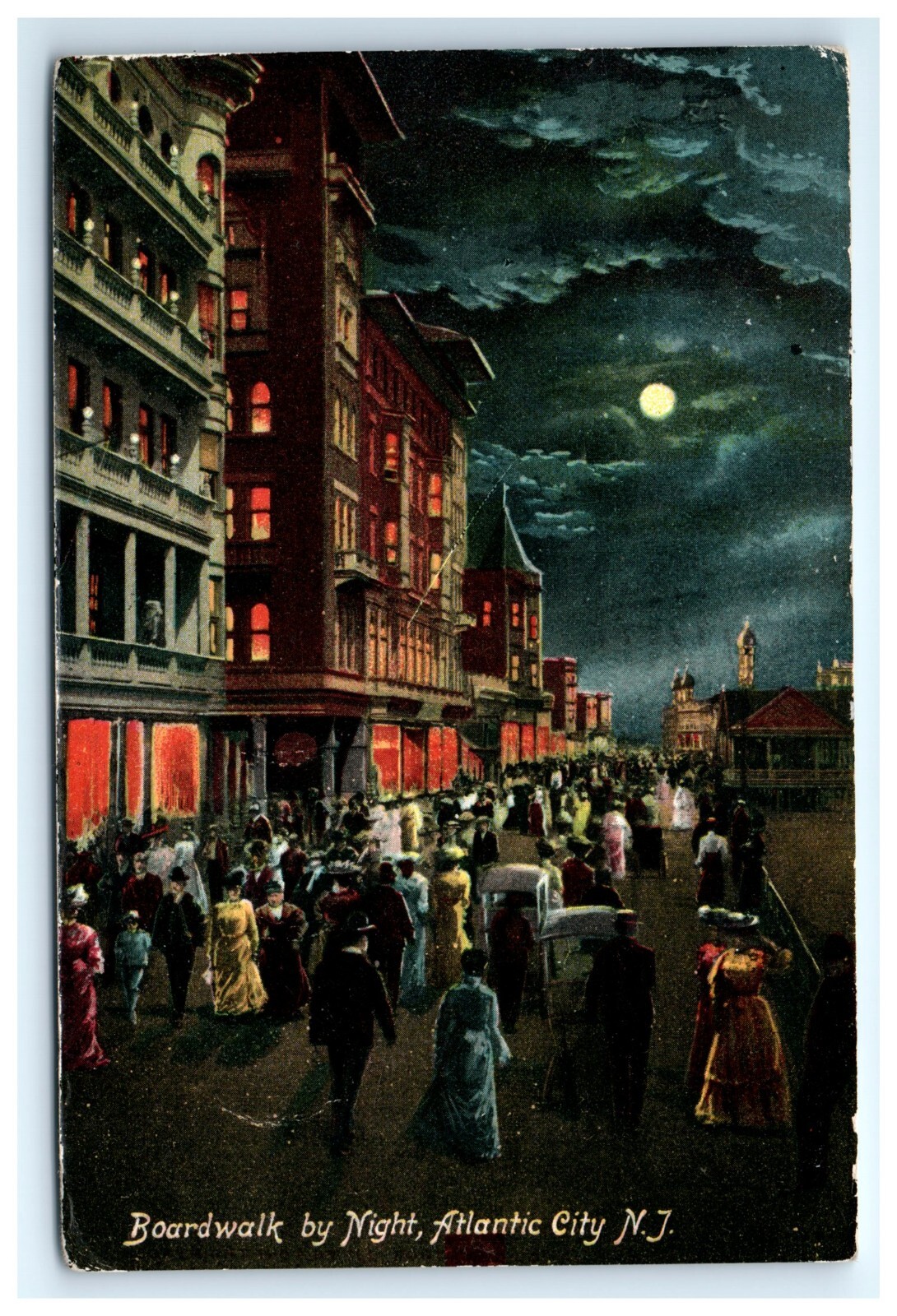 Postcard Boardwalk Night View Atlantic City New Jersey Posted 1910