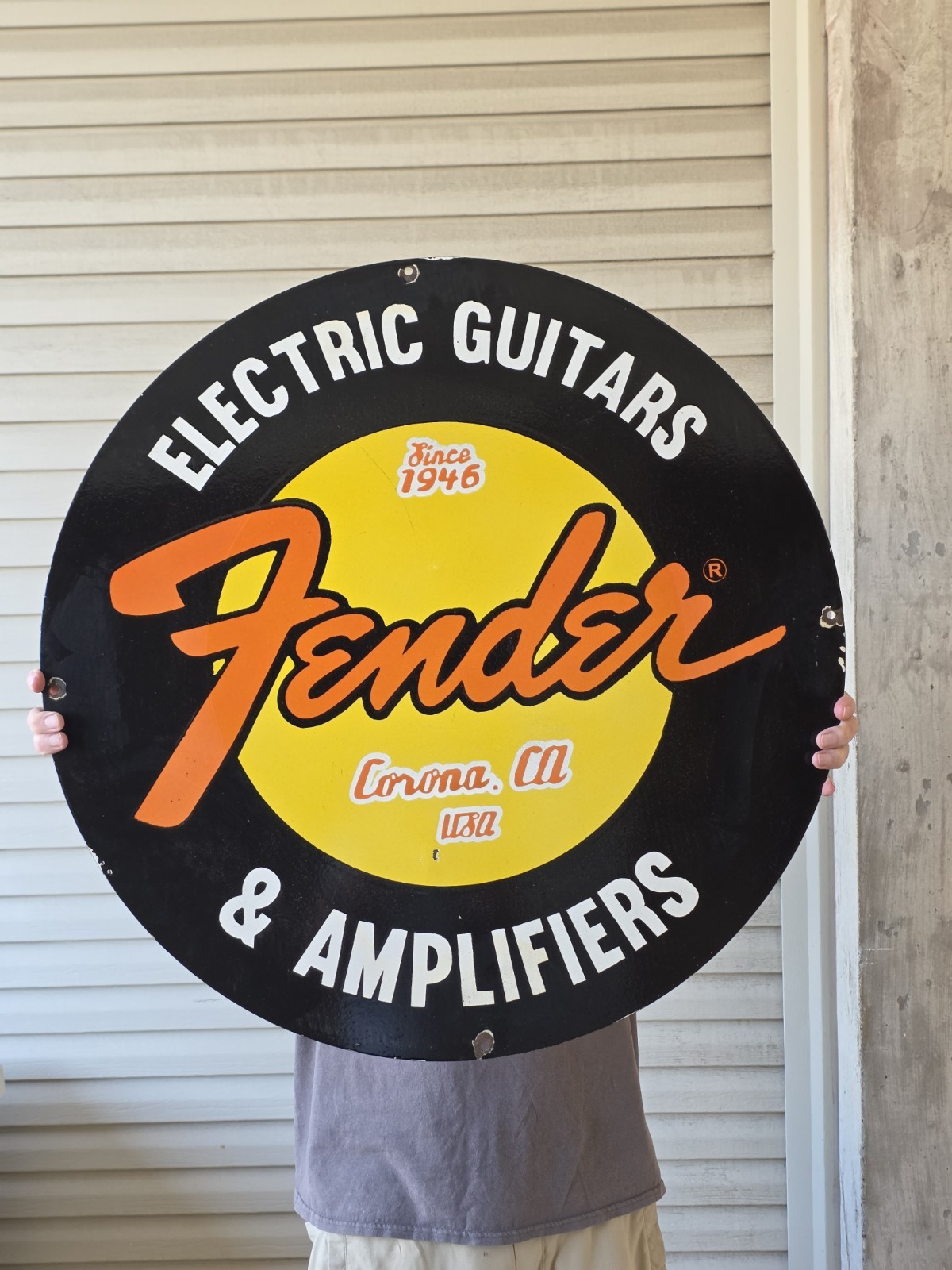 LARGE VINTAGE FENDER ELECTRIC GUITARS PORCELAIN SIGN 29 LARGE VINTAGE FENDER ELECTRIC GUITARS PORCELAIN SIGN 29