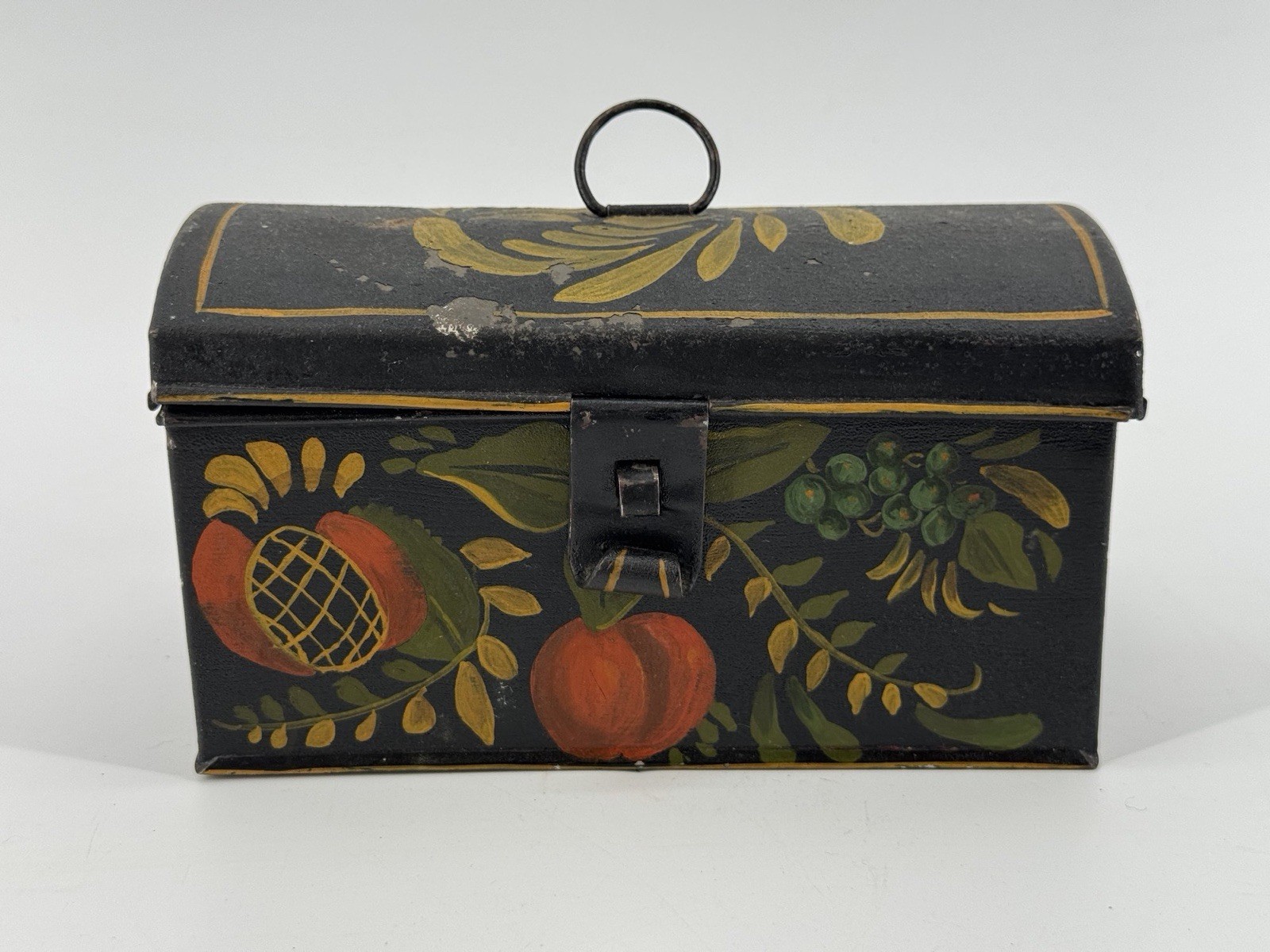 Antique Hand-painted Toleware Document Box A Domed Lid Floral Design Vintage
