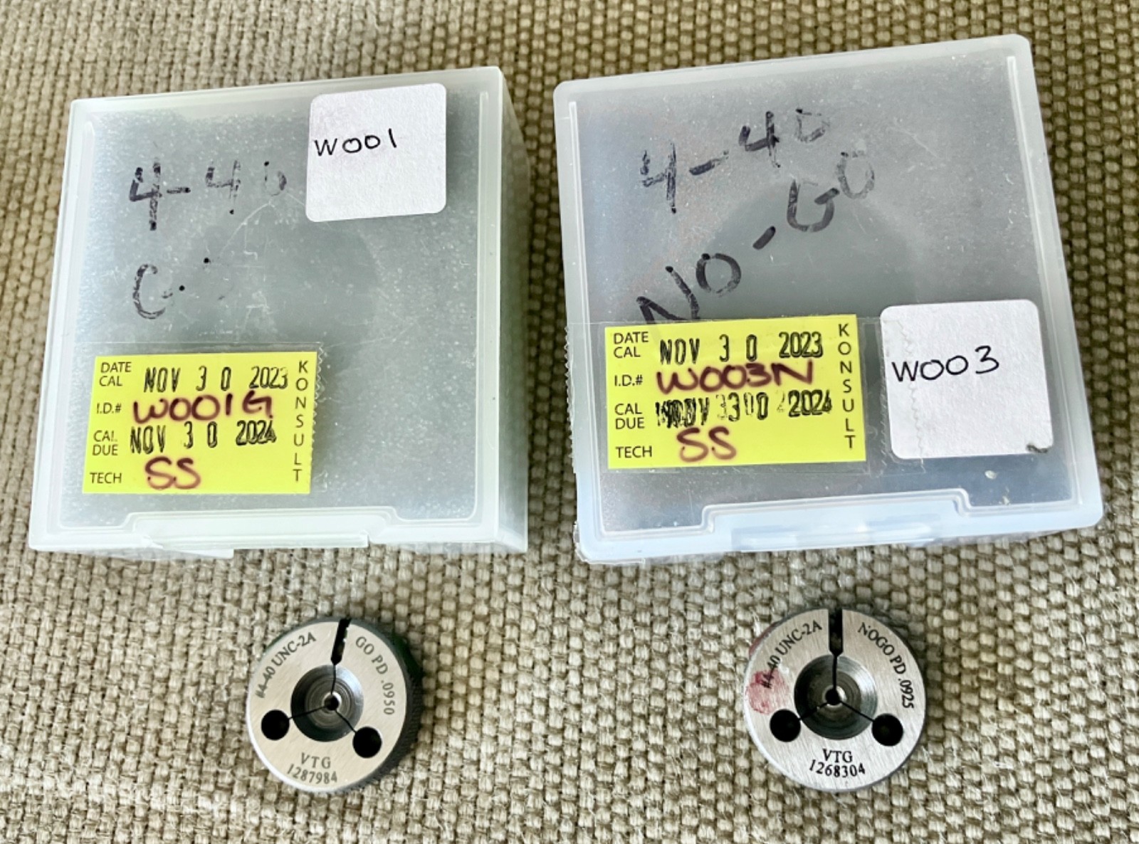 VERMONT GAGE 4-40 UNC 2A THREAD RING GAGES #4 .112 GO NO GO = .0950 & .0925