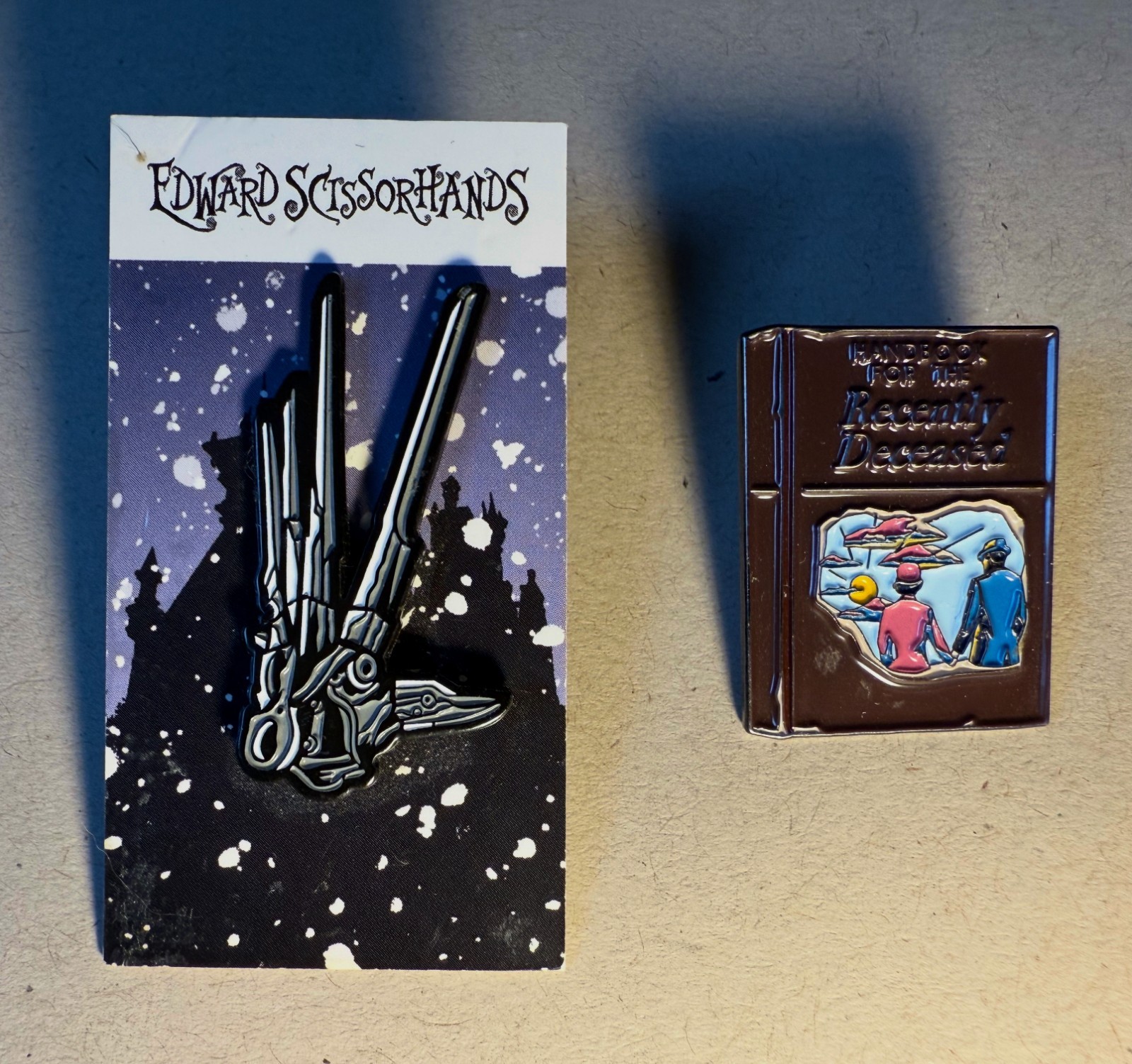 Mondo Enamel Pin Pair: Beetlejuice + Edward Scissorhands | Older & Rare | Goth