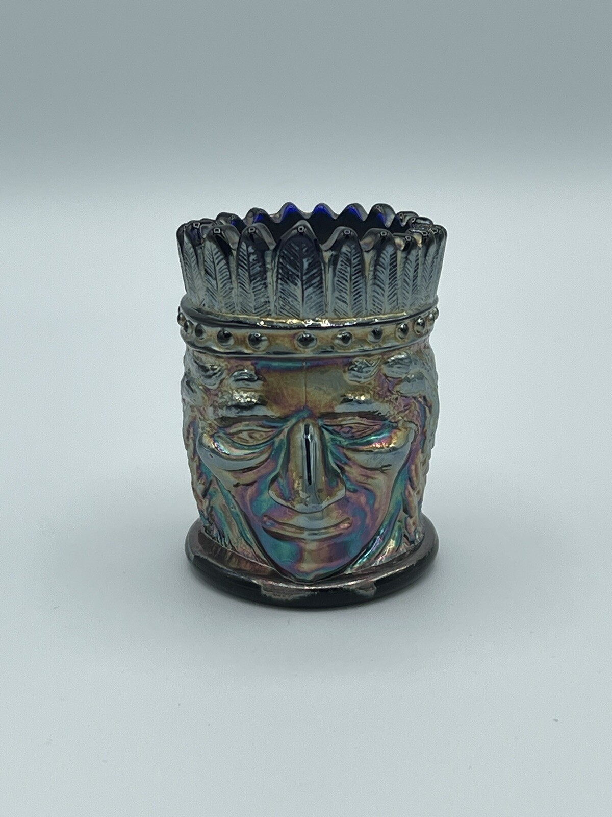 Vintage Iridescent Carnival Glass Indian Chief Head Toothpick Holder