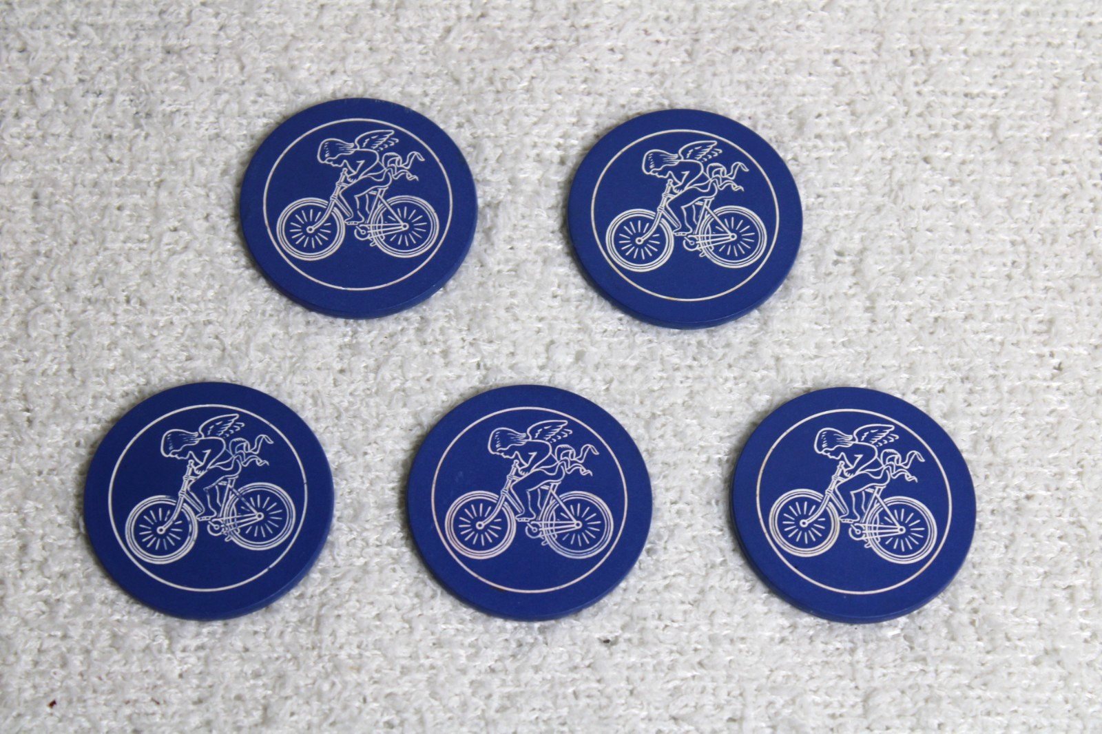 Cupid Bicycle Engraved Clay Poker Chips - LOT of 5 - RARE c1905 Antique USPCC Cupid Bicycle Engraved Clay Poker Chips - LOT of 5 - RARE c1905 Antique USPCC