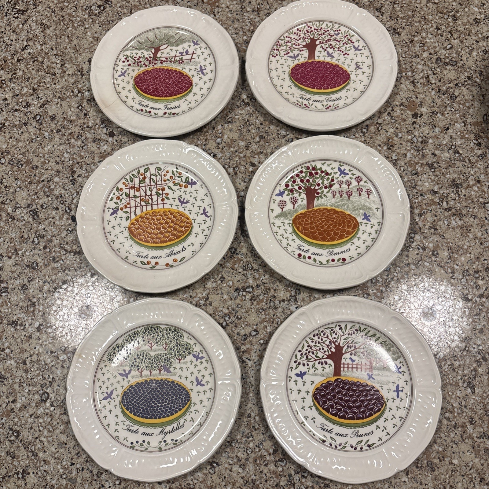 Vtg Gien France Les Tartes Fruits Canapé Cocktail Side Plates 6.25” Lot Of 6 Vtg Gien France Les Tartes Fruits Canapé Cocktail Side Plates 6.25” Lot Of 6