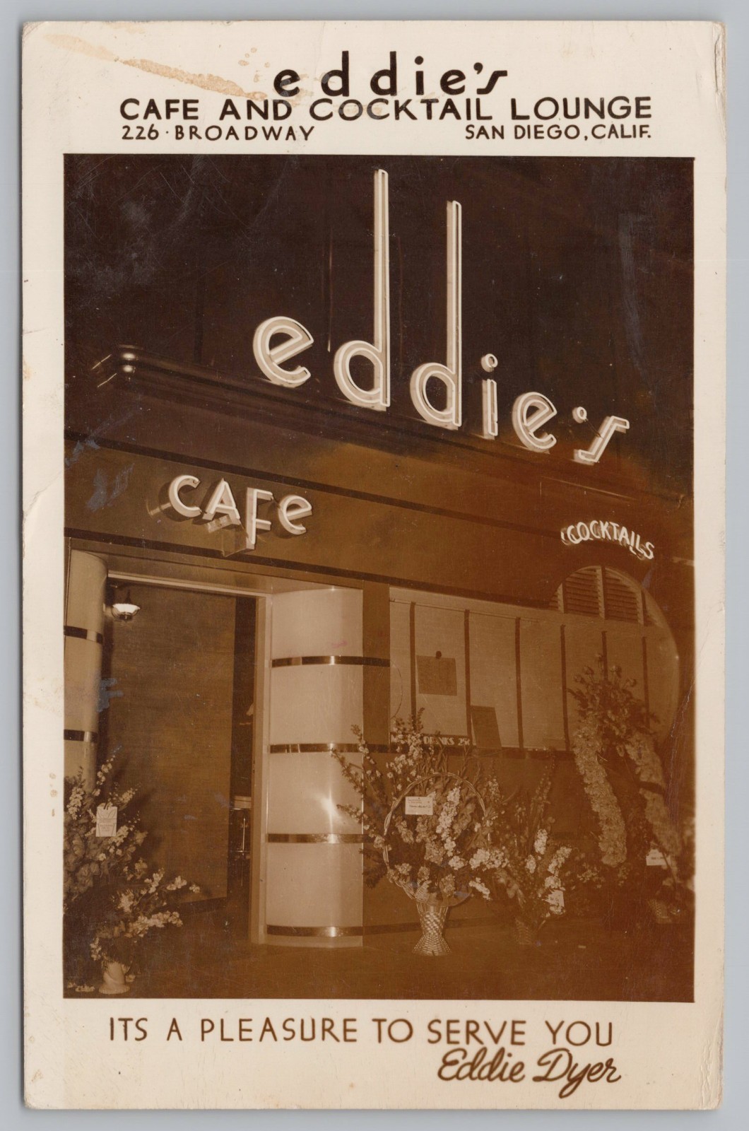 RPPC Eddie's Cafe & Cocktail Lounge San Diego CA California Real Photo Postcard RPPC Eddie's Cafe & Cocktail Lounge San Diego CA California Real Photo Postcard