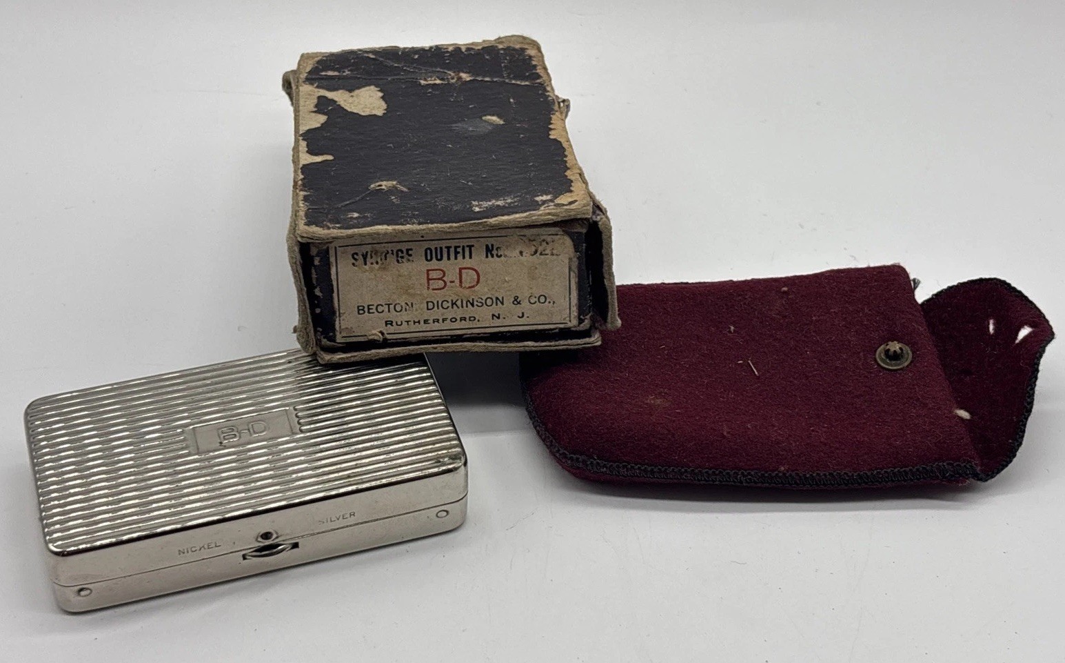 Becton Dickinson Glass Syringe Outfit Nickel Silver Case Orig Box Becton Dickinson Glass Syringe Outfit Nickel Silver Case Orig Box