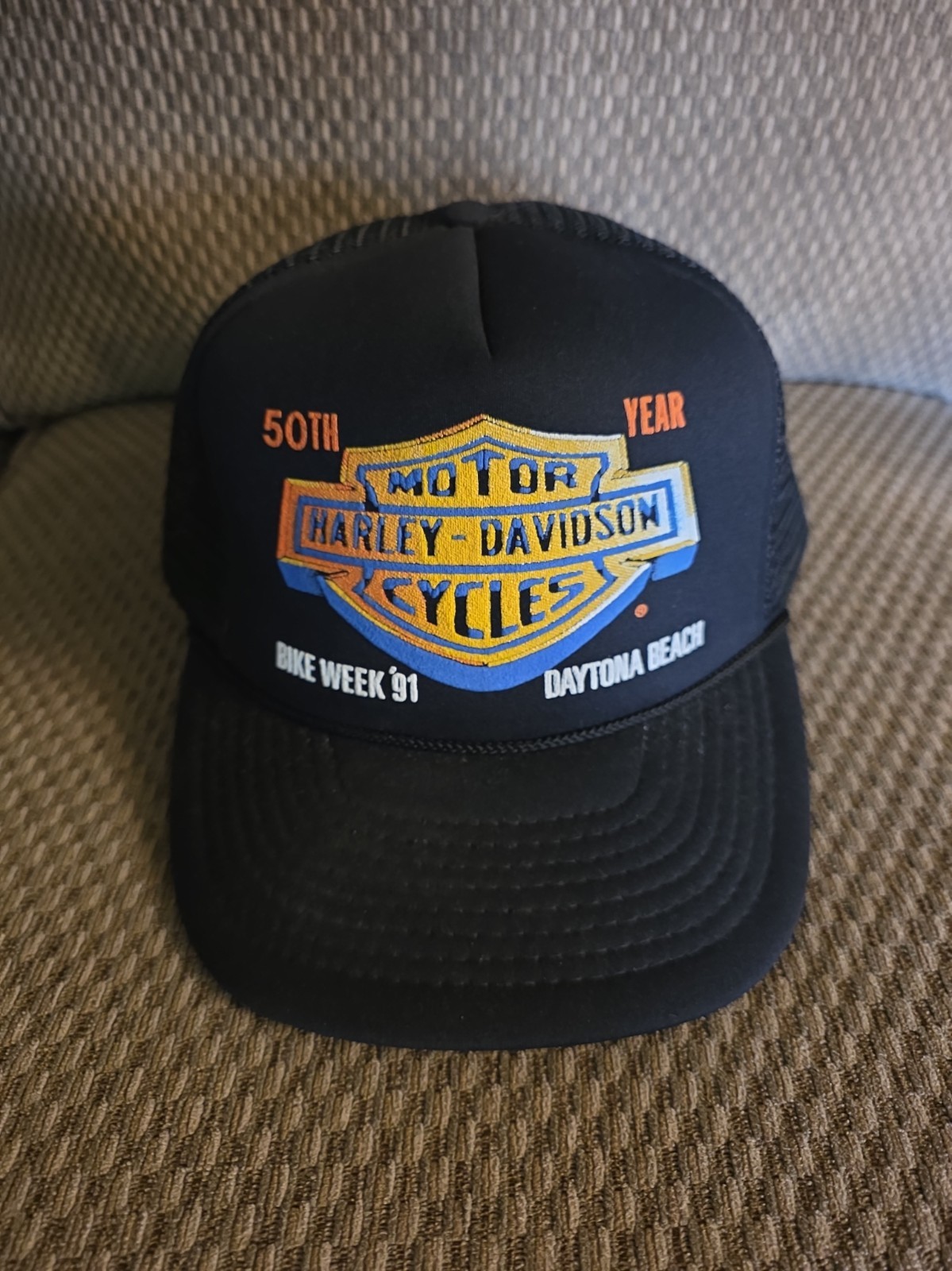 Vintage 1991 Bike Week Daytona Beach Harley Davidson Snapback Trucker Hat Mesh Vintage 1991 Bike Week Daytona Beach Harley Davidson Snapback Trucker Hat Mesh