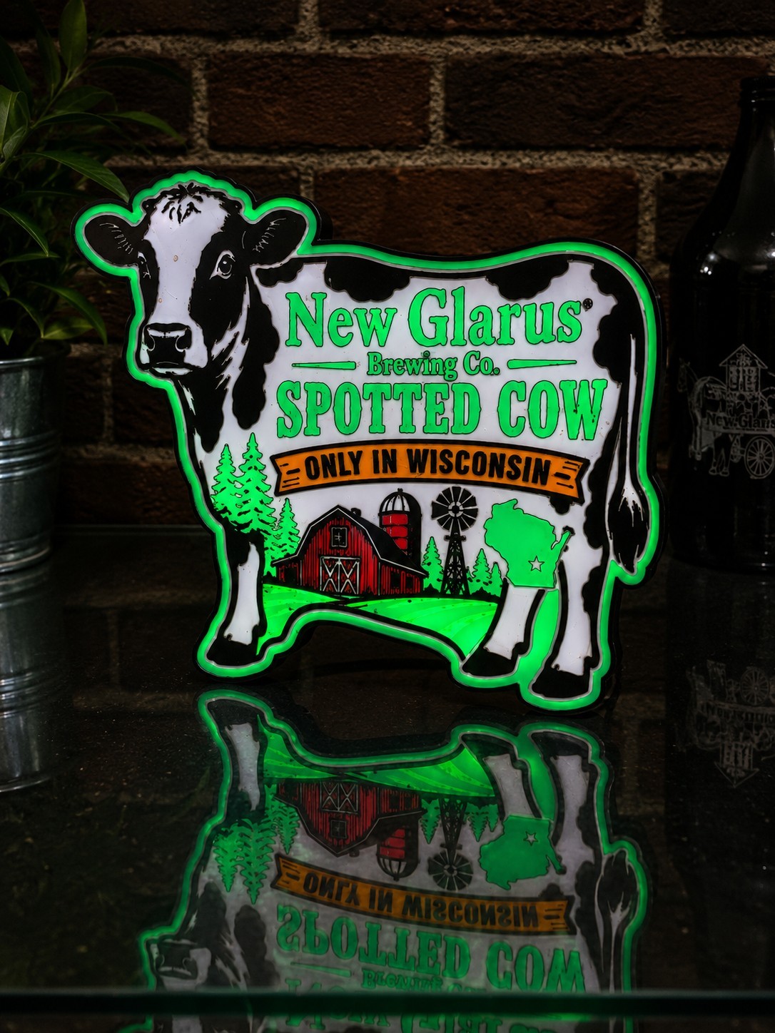 New Glarus Spotted Cow Cow Shaped Sign 3D Printed LED Light-Up Sign Decor Lamp New Glarus Spotted Cow Cow Shaped Sign 3D Printed LED Light-Up Sign Decor Lamp