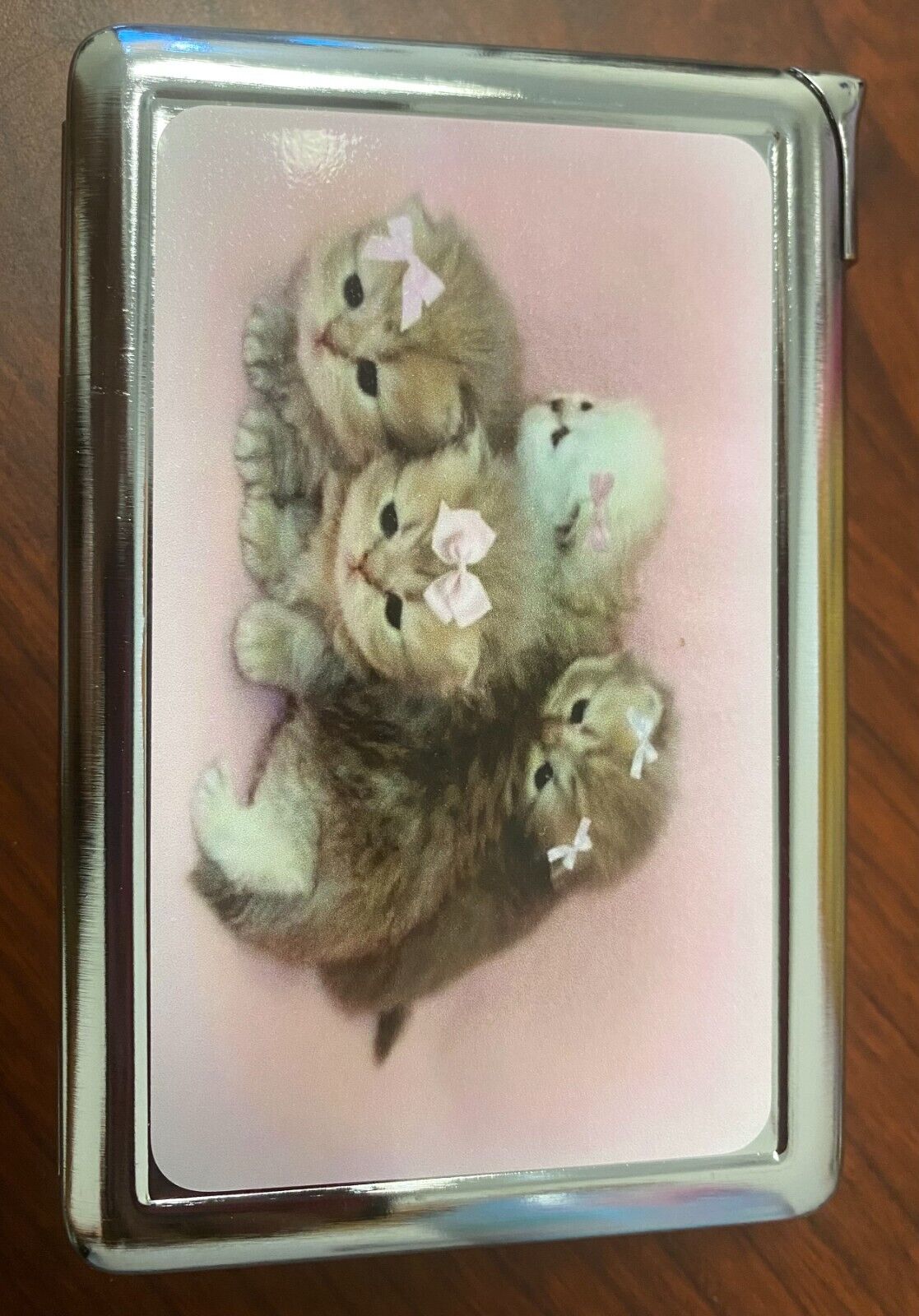 Kittens in Bows Image Cigarette Case with Built in Lighter Metal Wallet