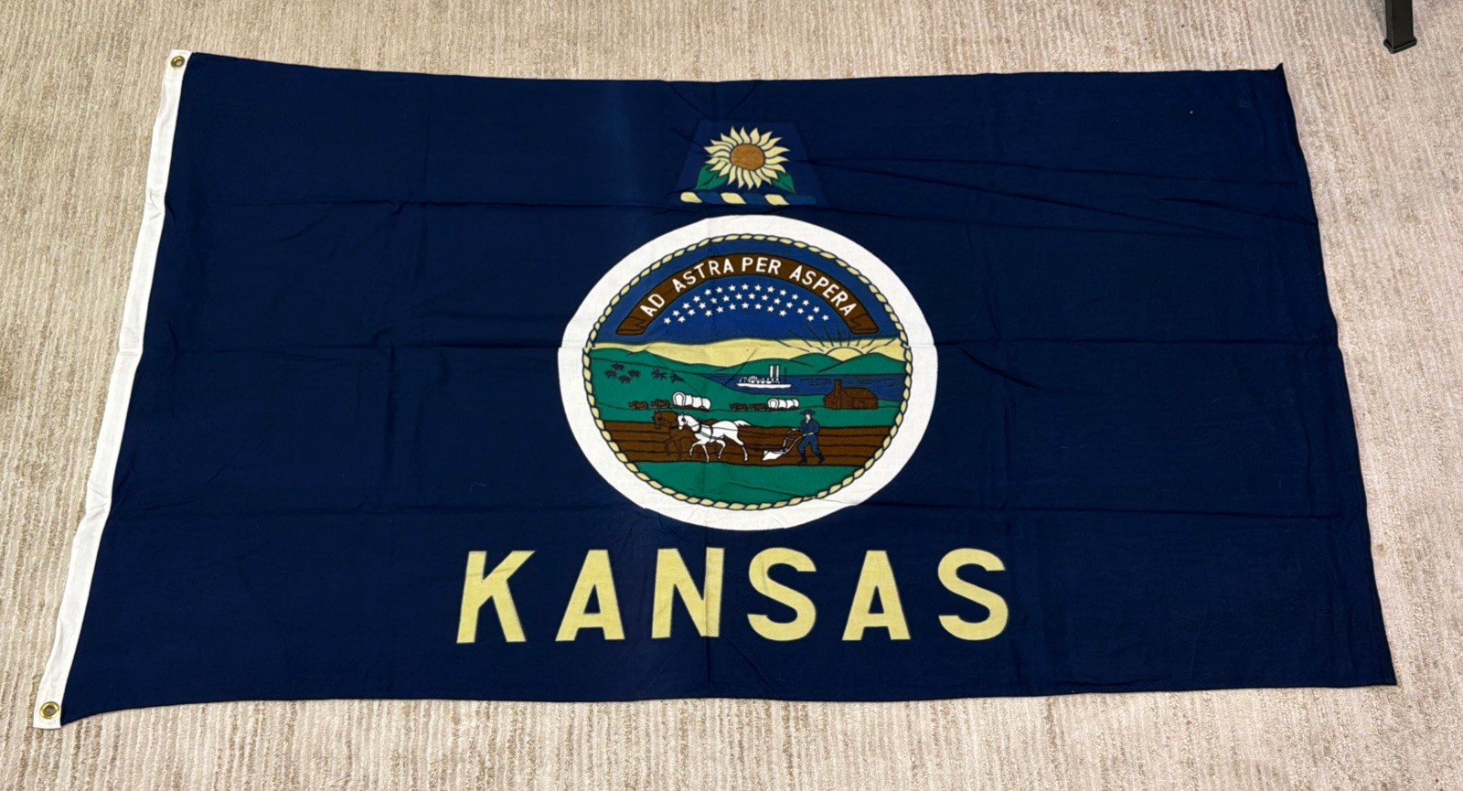 Vintage Kansas State Flag Vintage Paramount Flag Co 3x5 Ajax 100% Cotton Canvas 