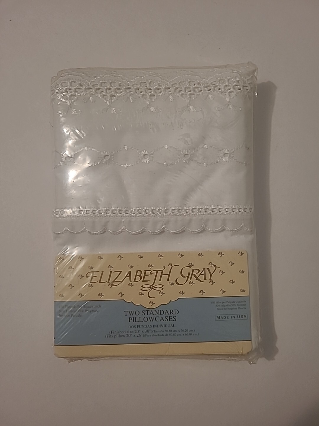 Vintage Elizabeth Gray Queen\'s Lace Standard Pillowcase Sham set White 20\
