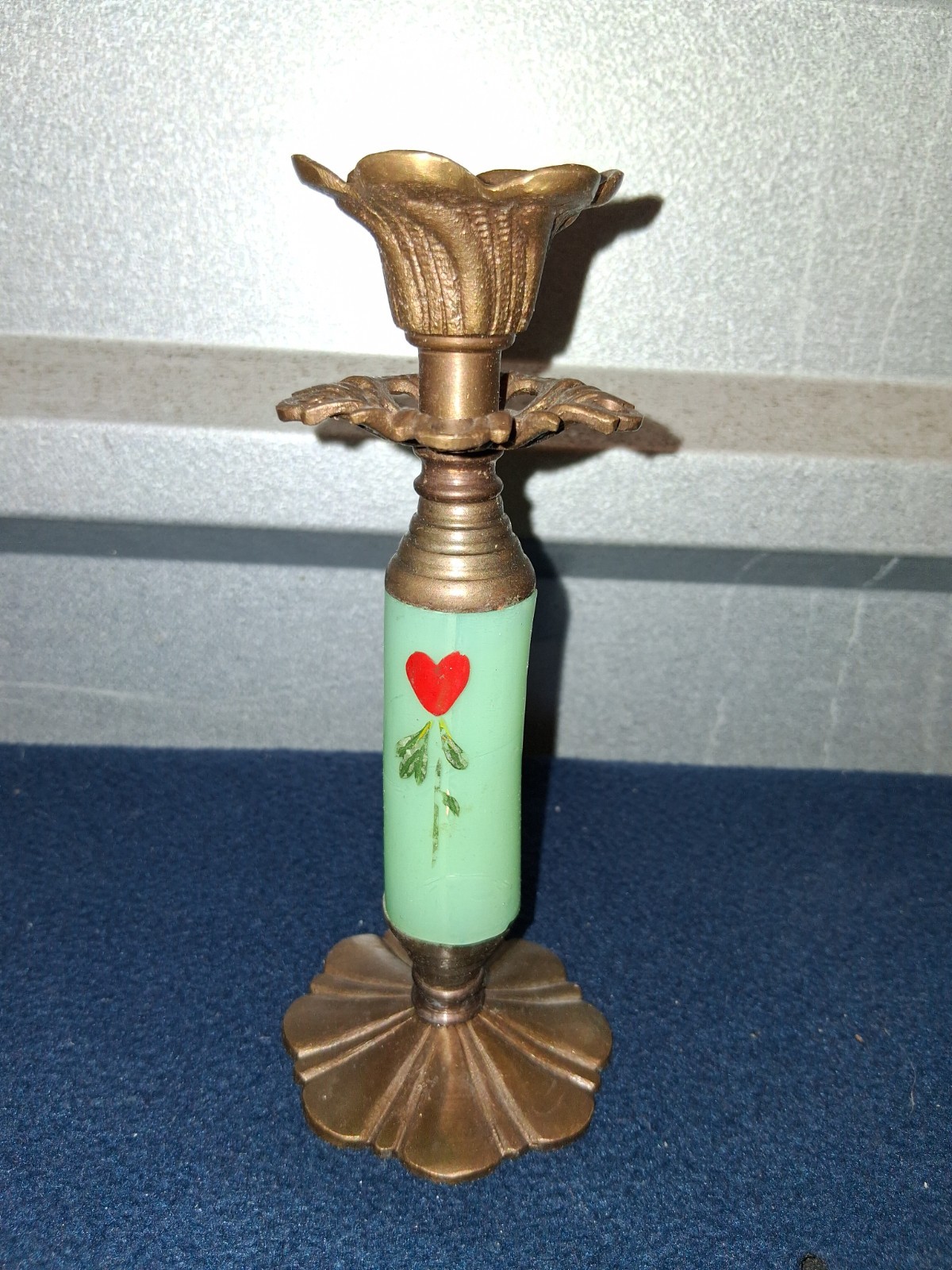 Vintage Heavy Brass And Glass Candlestick Holders 6 1/4\