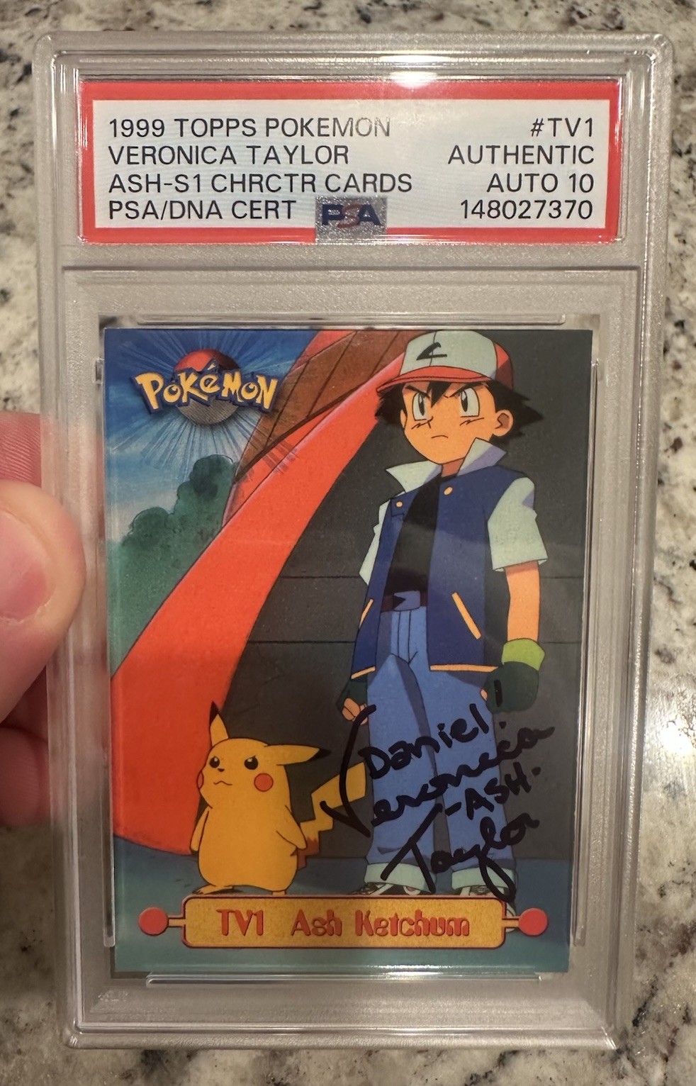 1999 Topps Pokemon Veronica Taylor Signed Ash Ketchum #TV1 PSA Auto 10