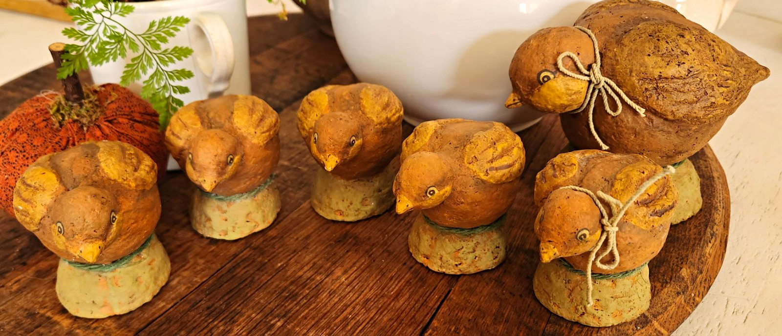 Rare Primitives By Kathy Johanna Parker Paper Mache Folk Art  Chicks Set of 6