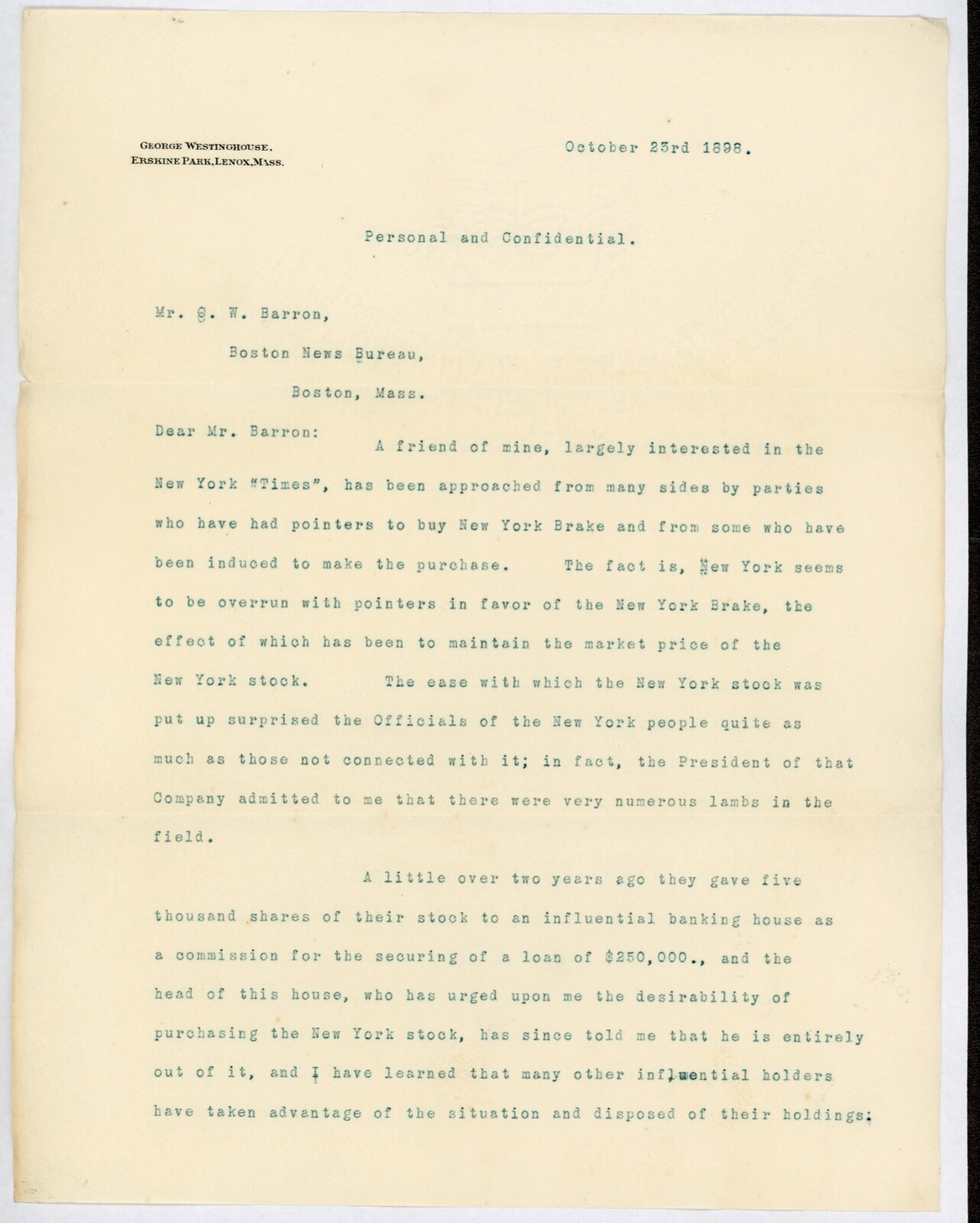 GEORGE WESTINGHOUSE JR. SIGNED \