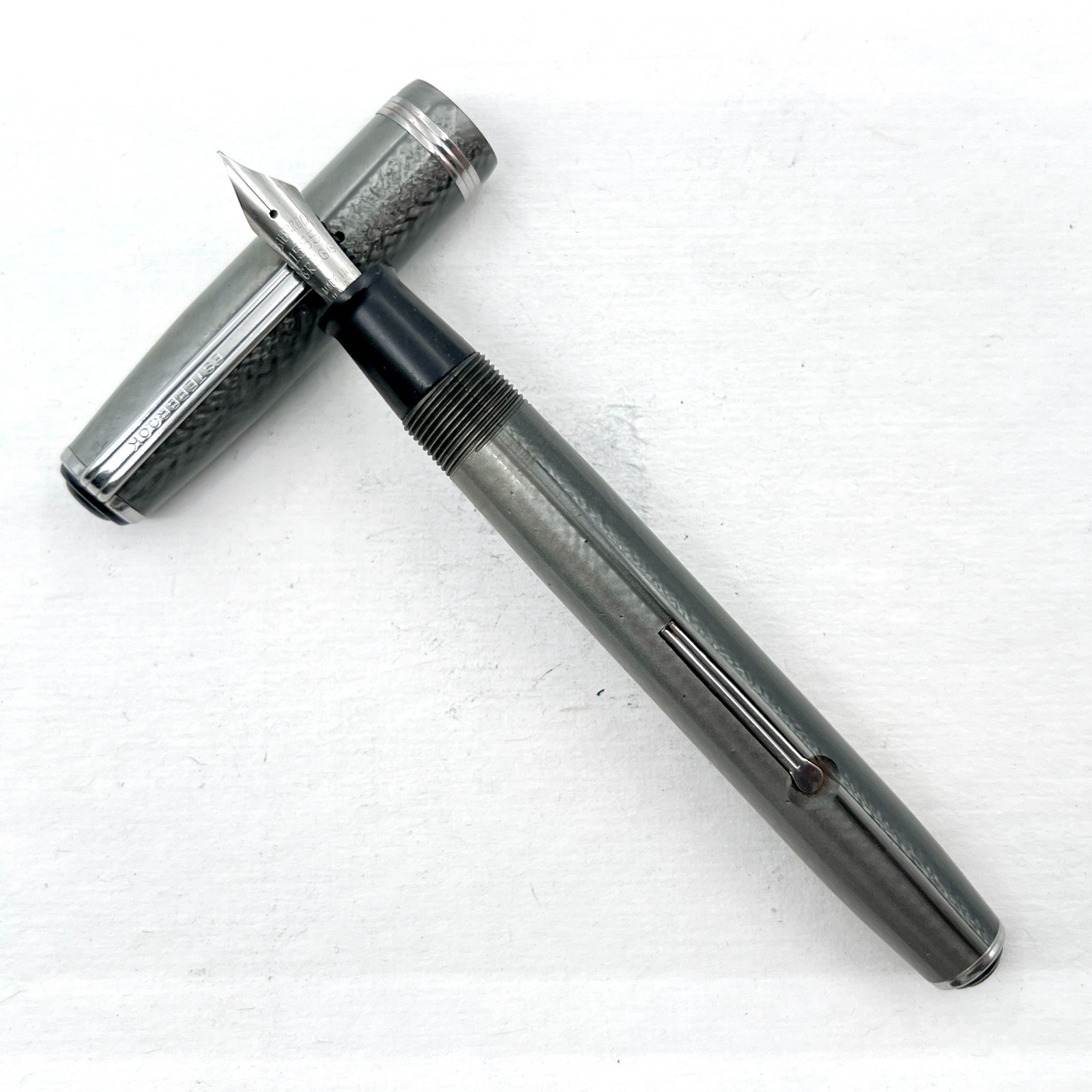 VTG Esterbrook J Fountain Pen Gray Celluloid 1555 GREGG Steel Nib AS IS