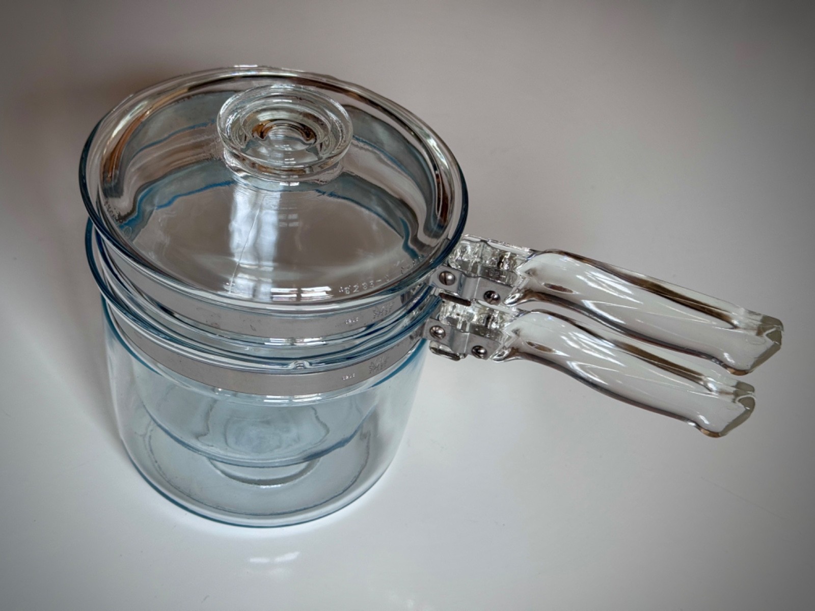 Pyrex Flameware Double Boiler Vintage 6283 Complete 2 Pots & Lid 1.5 qt