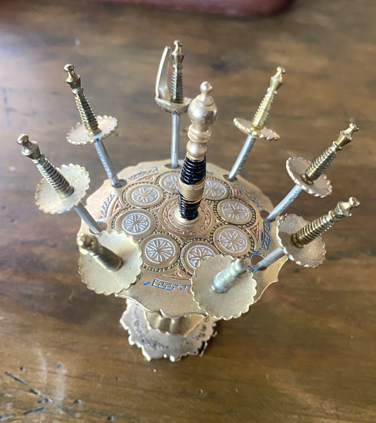 Vintage Toledo Spain Sword Cocktail Pick Set Brass Mid Century Barware 8 Picks