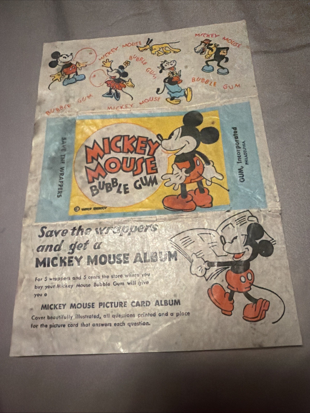 1935 Gum Inc. Mickey Mouse Vintage Wax Pack Wrapper Non-Sport Walt Disney