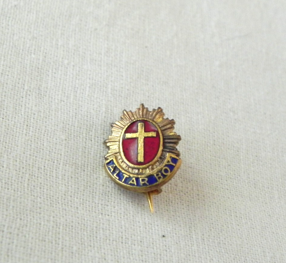 Vintage ALTAR BOY Lapel Pin Old Catholic Red Blue Enamel Rare