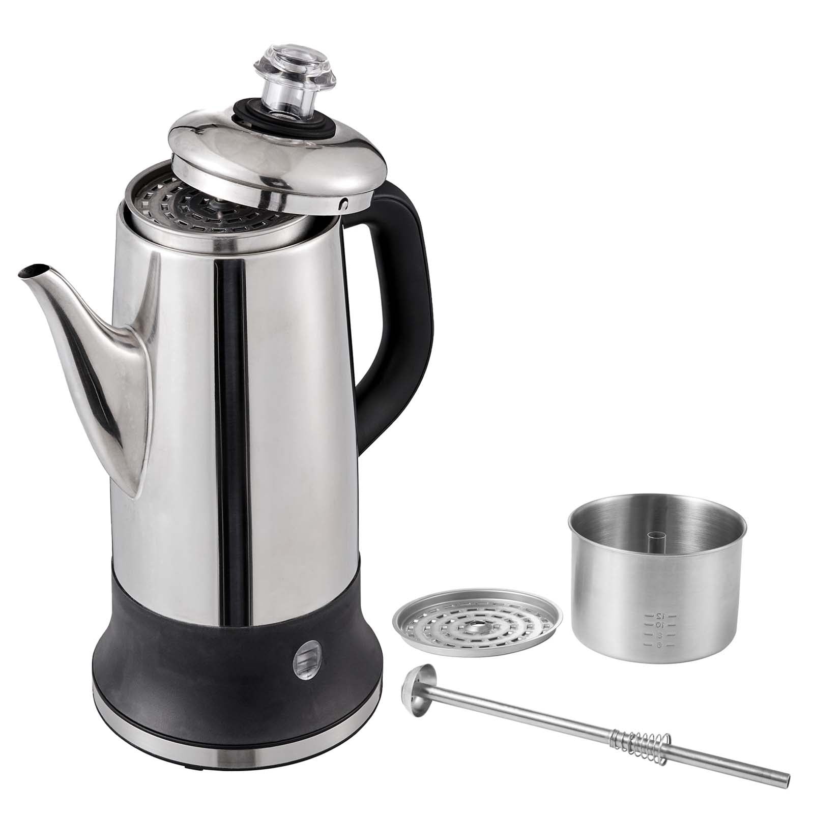 KFFKFF 12-Cup Electric Percolator Coffee Pot Stainless Steel Coffee Maker Silver KFFKFF 12-Cup Electric Percolator Coffee Pot Stainless Steel Coffee Maker Silver