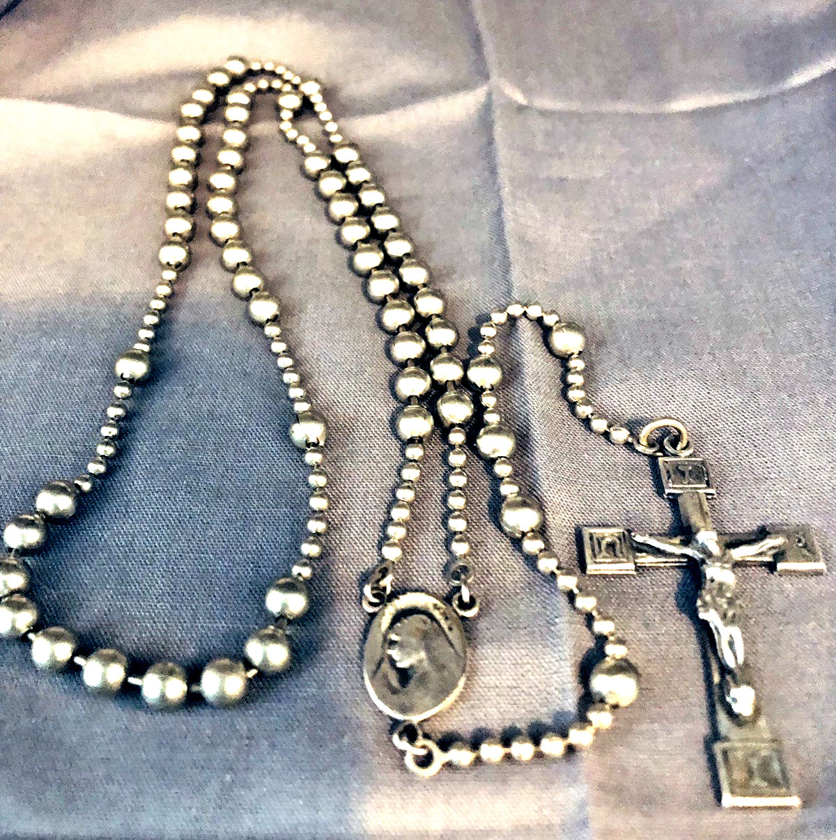 Vintage WWI WWII Combat Rosary Silver Tone Pull Chain Military Battle Beads Vintage WWI WWII Combat Rosary Silver Tone Pull Chain Military Battle Beads