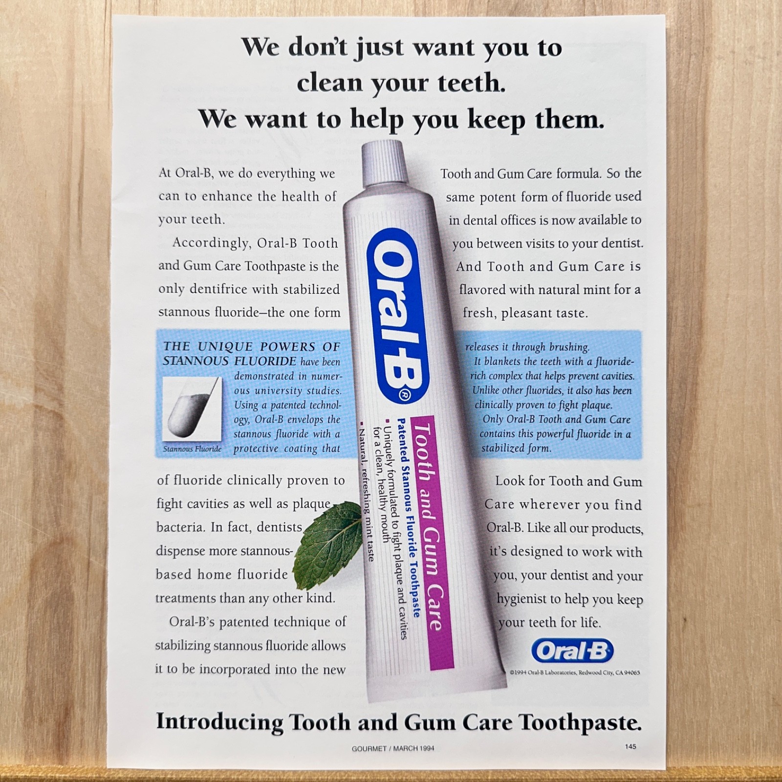 1994 Oral-B Toothpaste Tooth Gum Care Vintage Print Ad Dental Advert Art