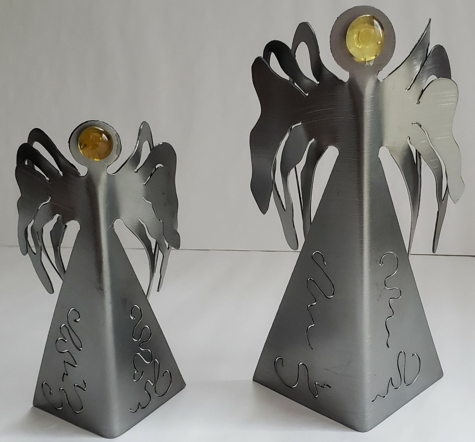 Vintage Don Drumm LASER CUT 3D METAL ANGEL SET (2) Brushed Aluminum MINT