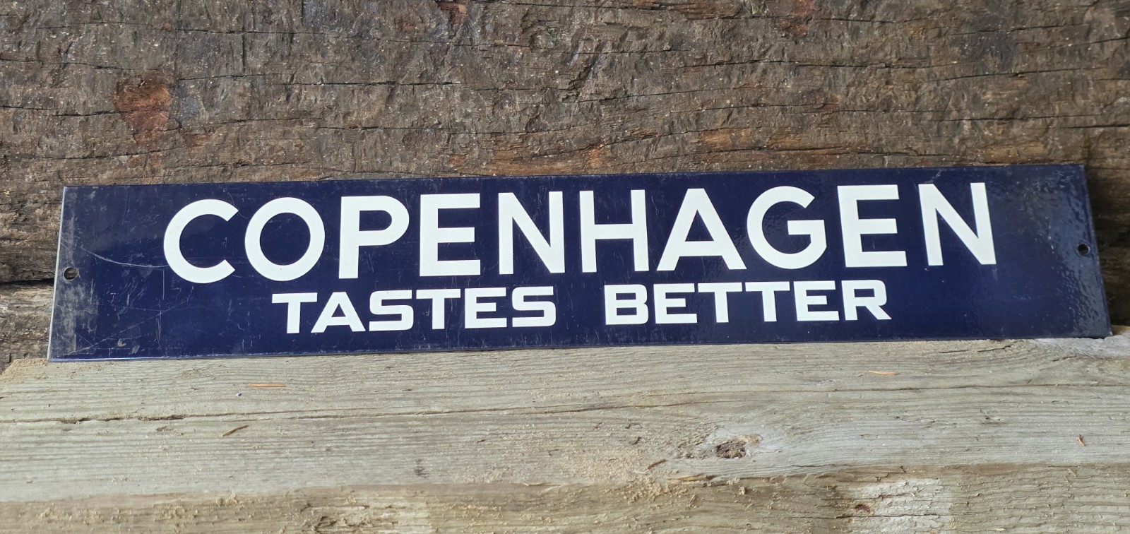 VINTAGE COPENHAGEN \'TASTES BETTER\' PORCELAIN SIGN 20\ VINTAGE COPENHAGEN \'TASTES BETTER\' PORCELAIN SIGN 20\