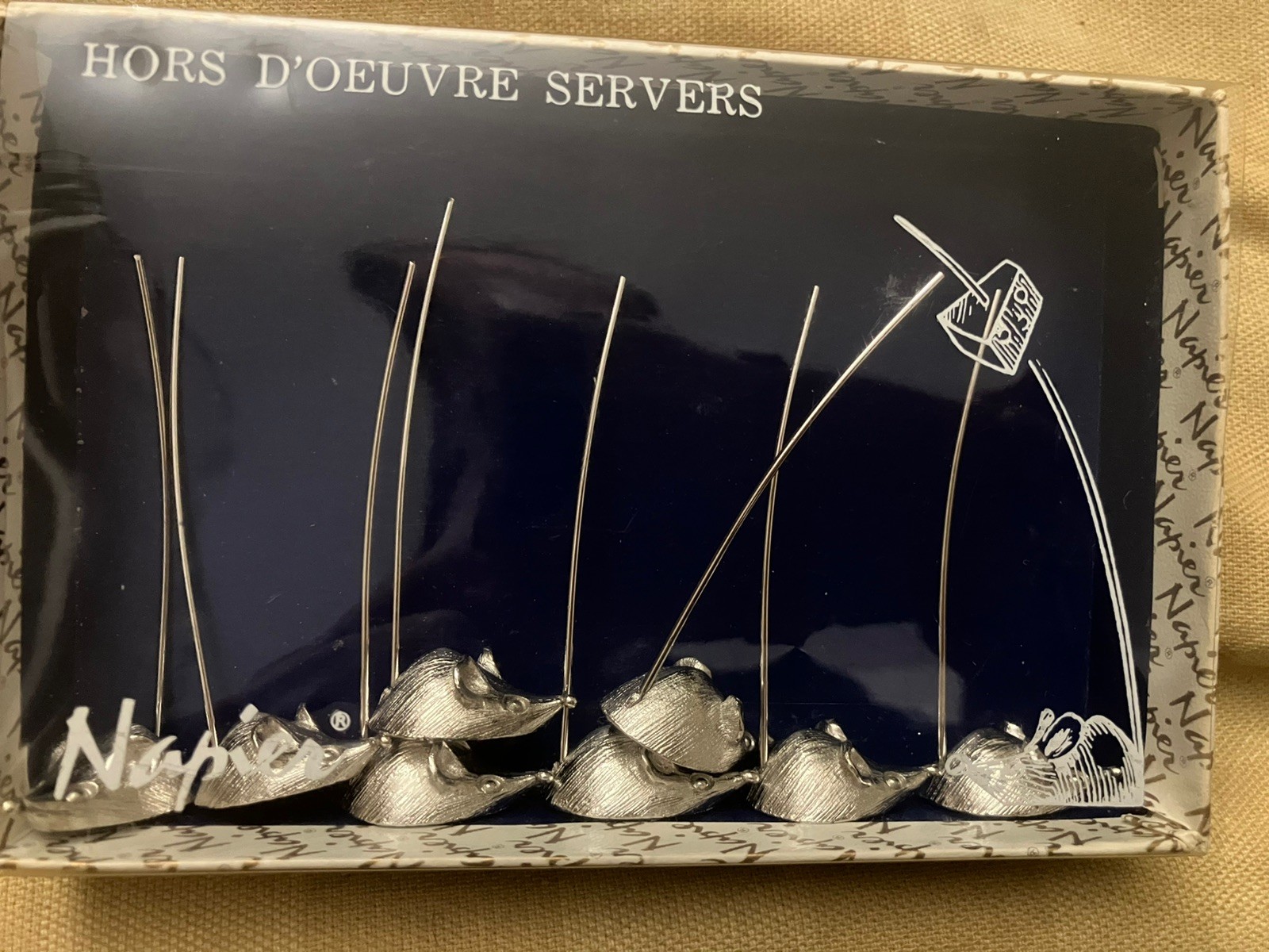 Vintage 1960’s Set of 8 Napier Silver-tone Appetizer Hors d’Oeuvres Mice in Box